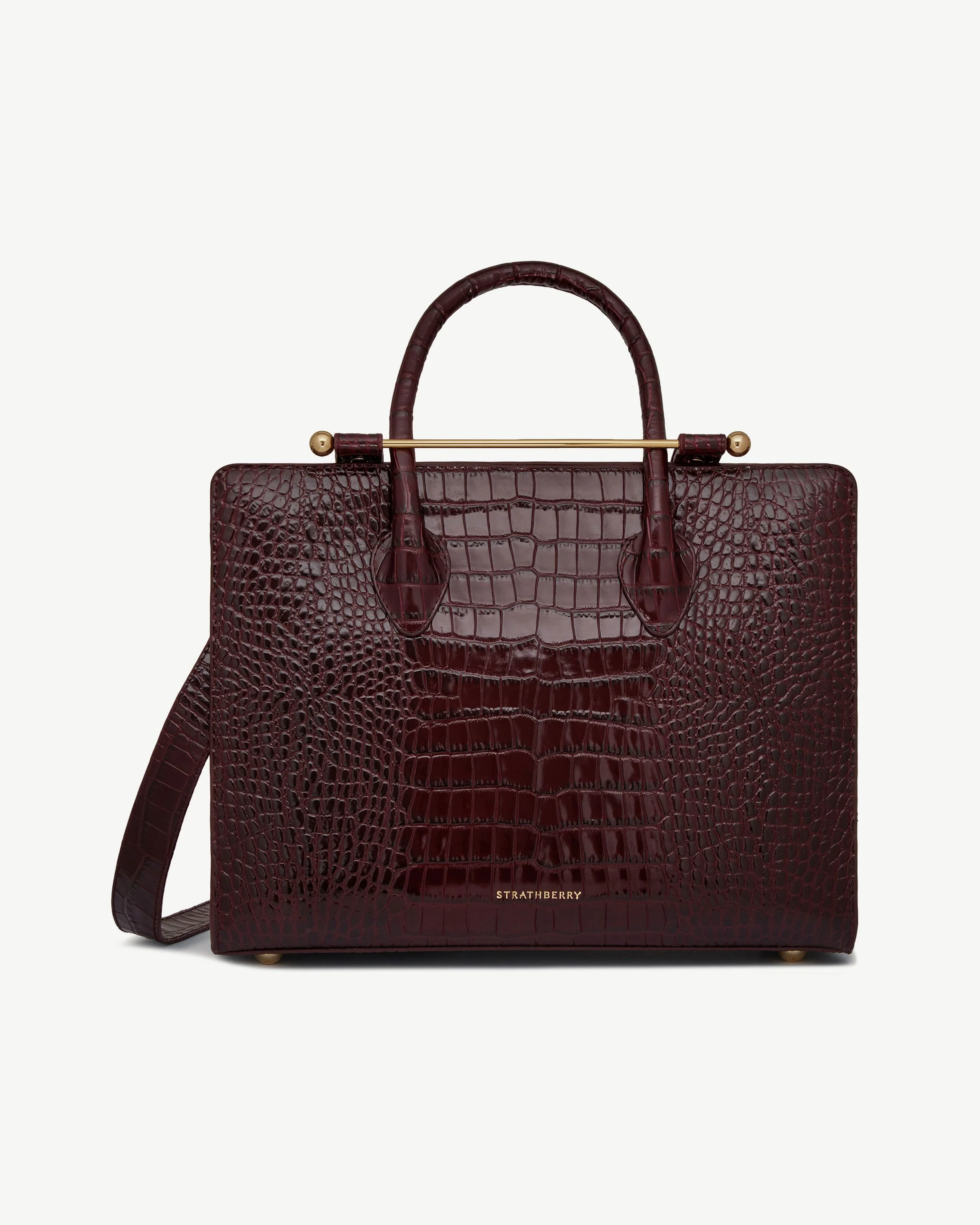 Midi Tote - Croc-Embossed Leather Burgundy