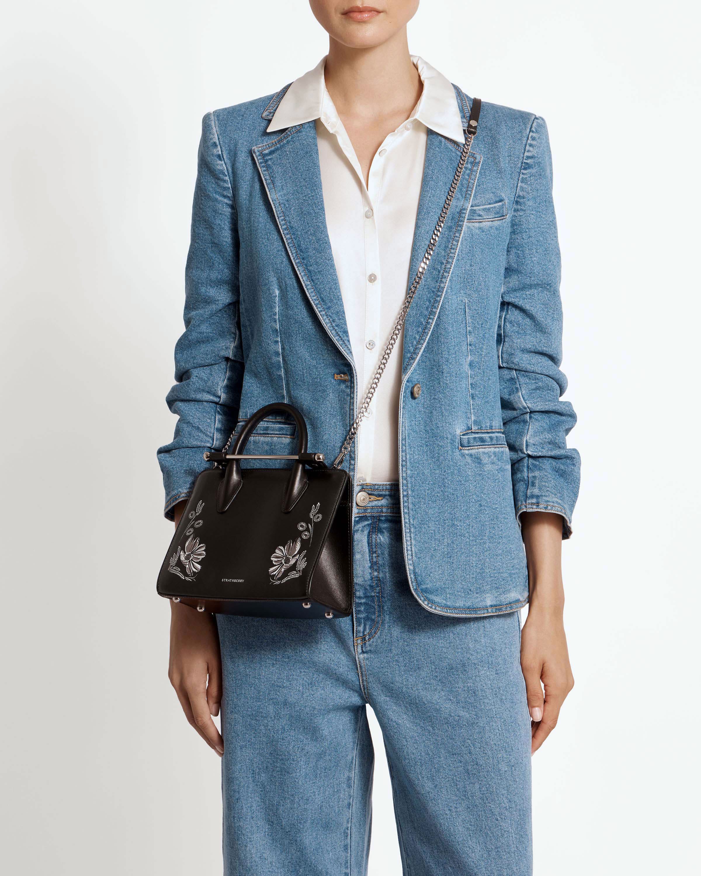 Mini Tote - Cinq a Sept Black Polished Leather Print