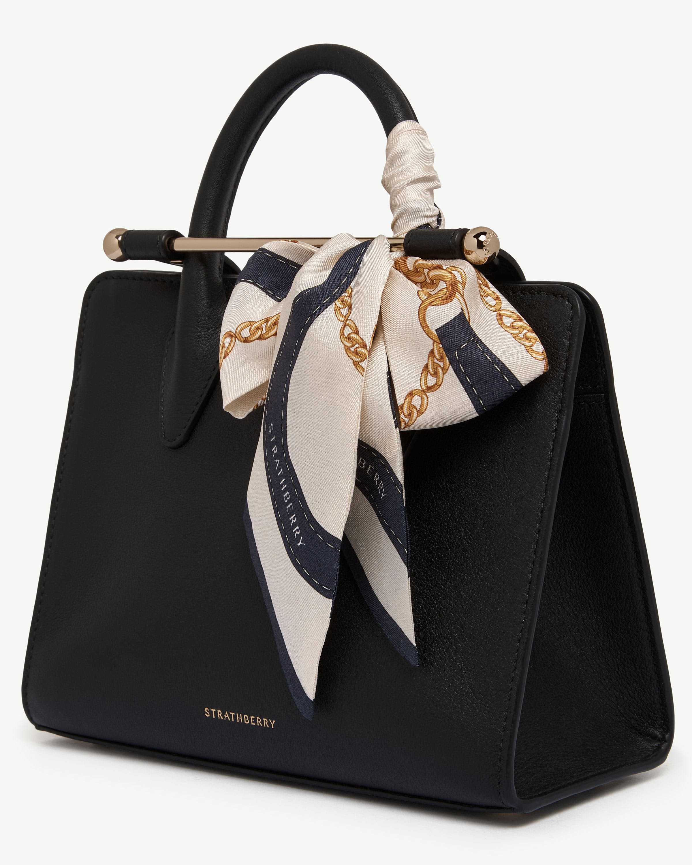 Silk Skinny Scarf - Navy/Vanilla Belt Print