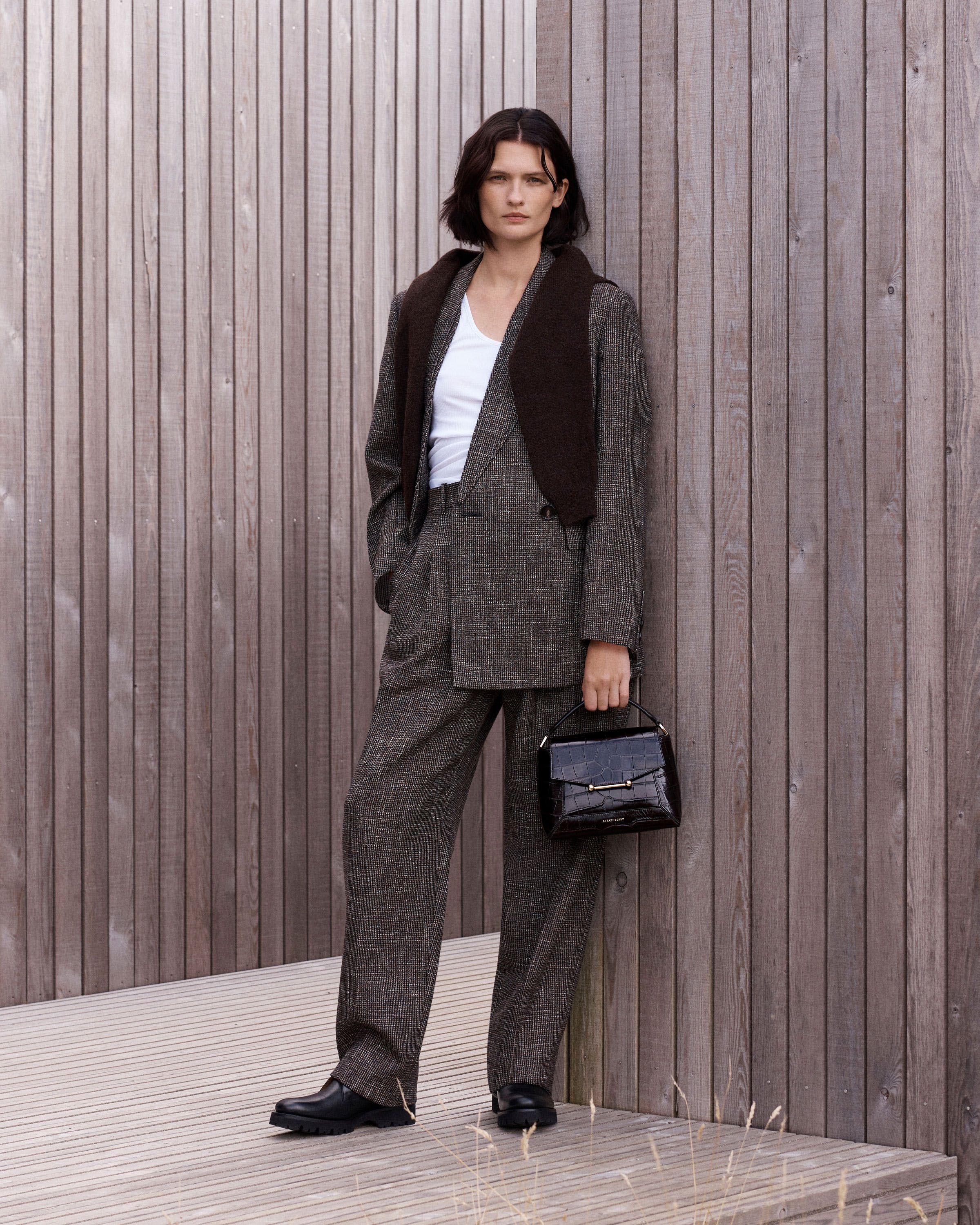 Mosaic Bag - Croc-Embossed Leather Mahogany