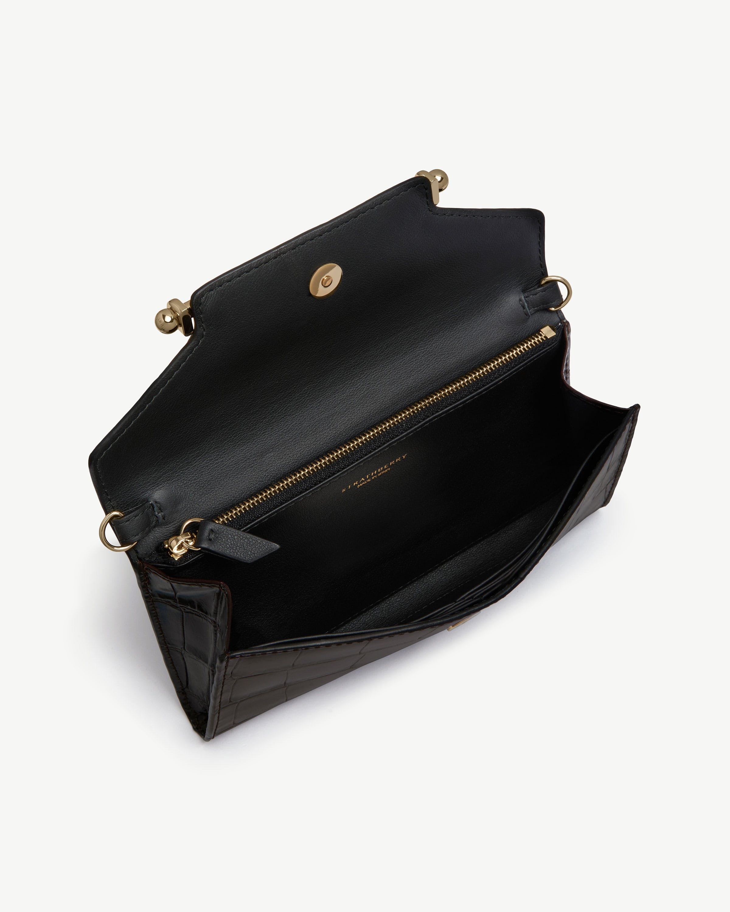 Multrees Chain Wallet - Croc-Embossed Leather Mahogany/Black