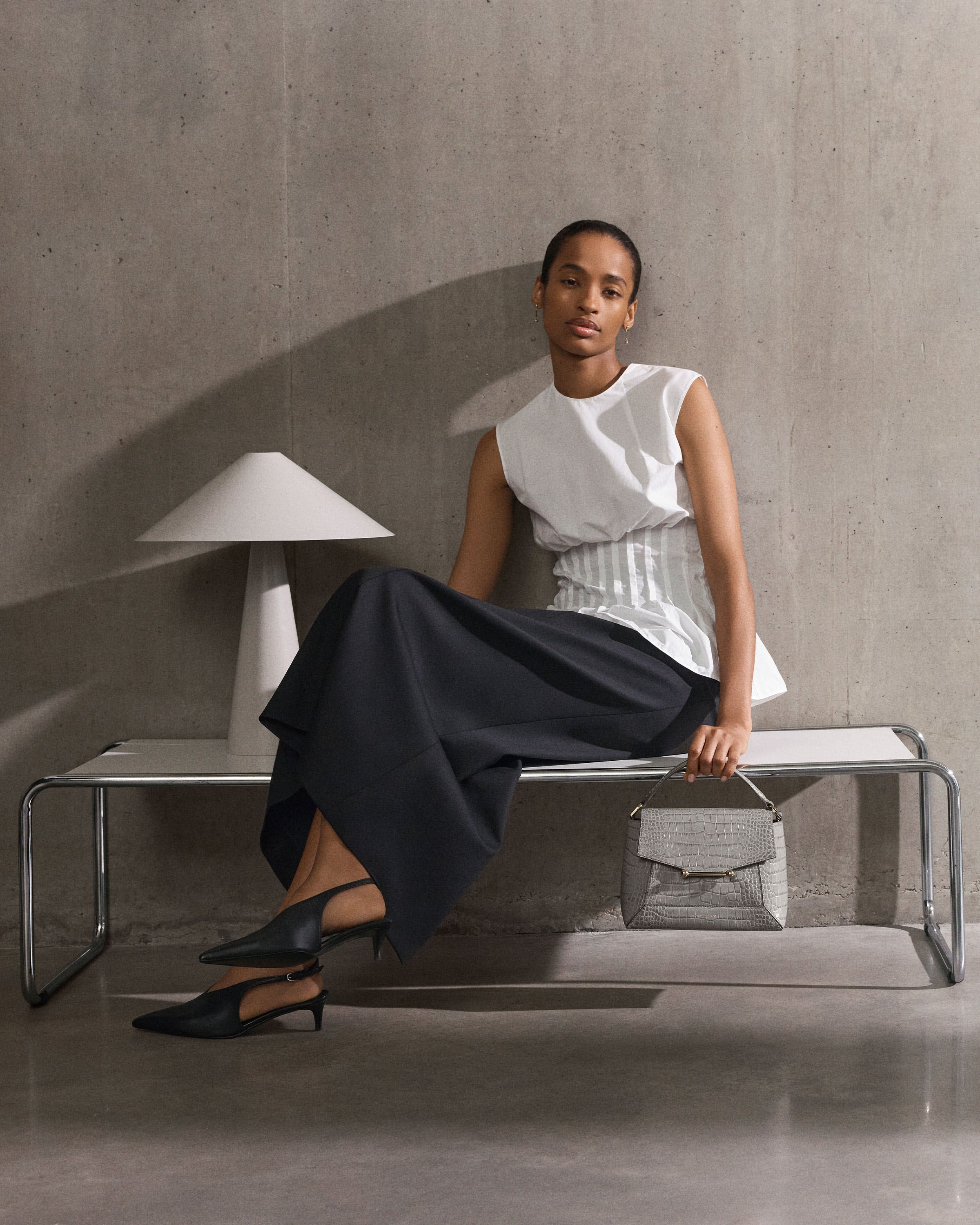 Mosaic Bag - Soft Croc-Embossed Leather Stone Grey