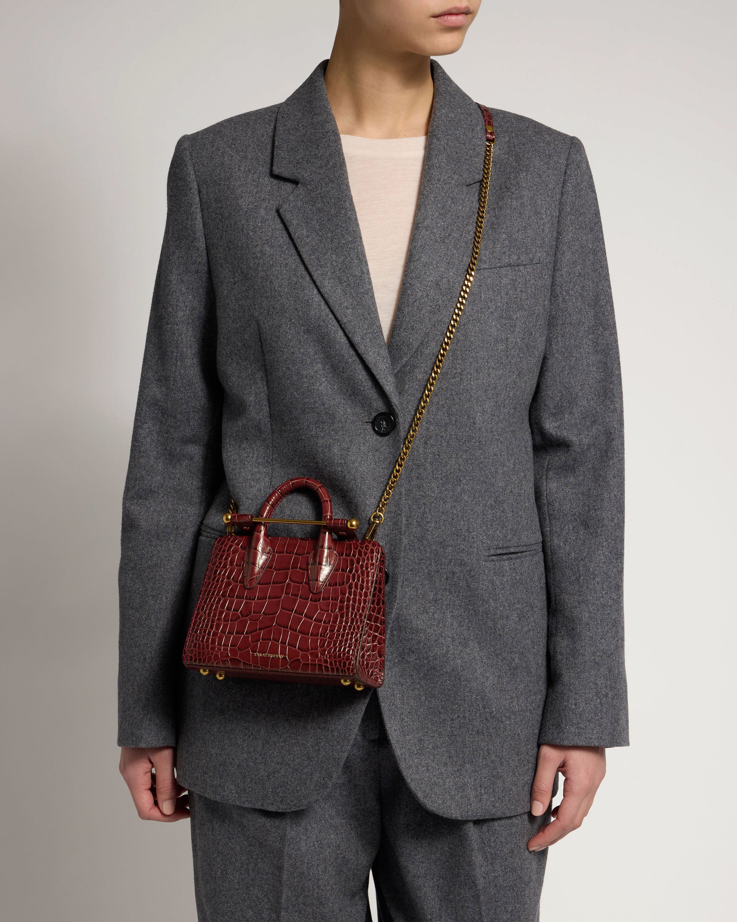 Nano Tote - Croc-Embossed Leather Oxblood