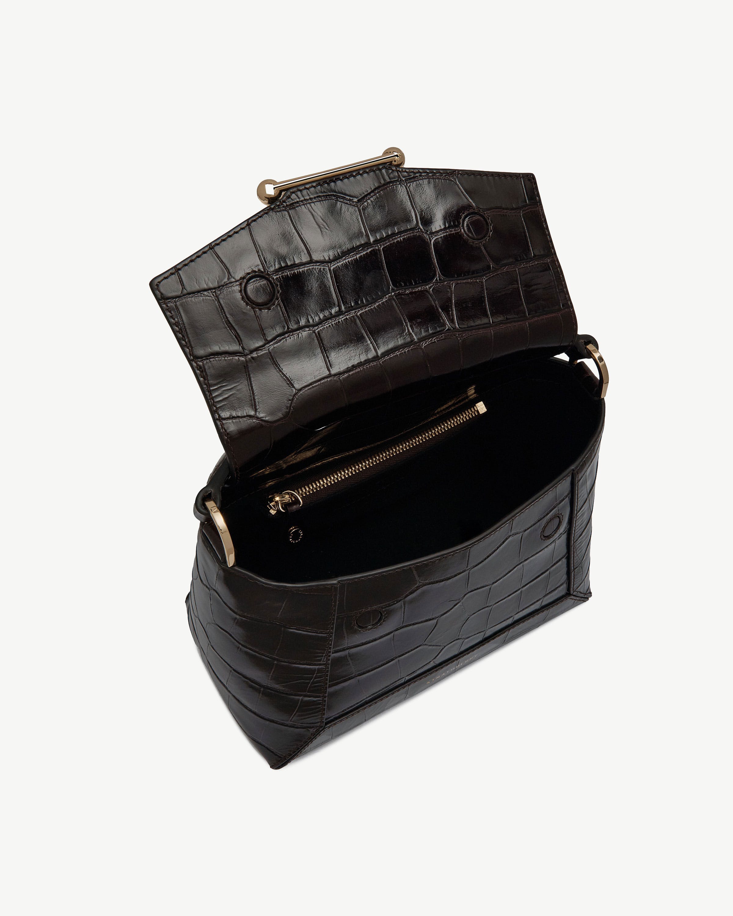 Mosaic Bag - Croc-Embossed Leather Mahogany