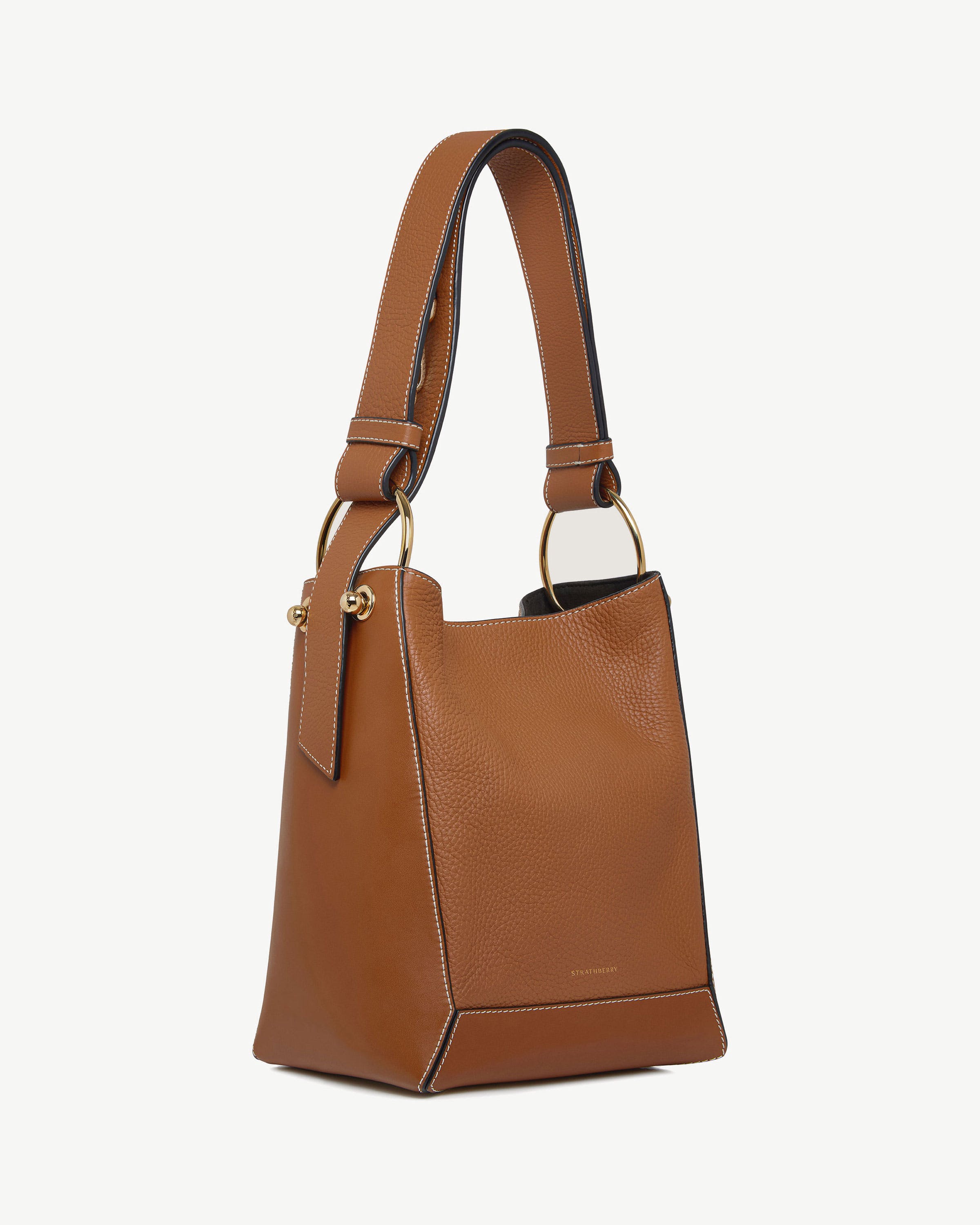 Lana Midi Bucket Bag - Tan with Vanilla Stitch