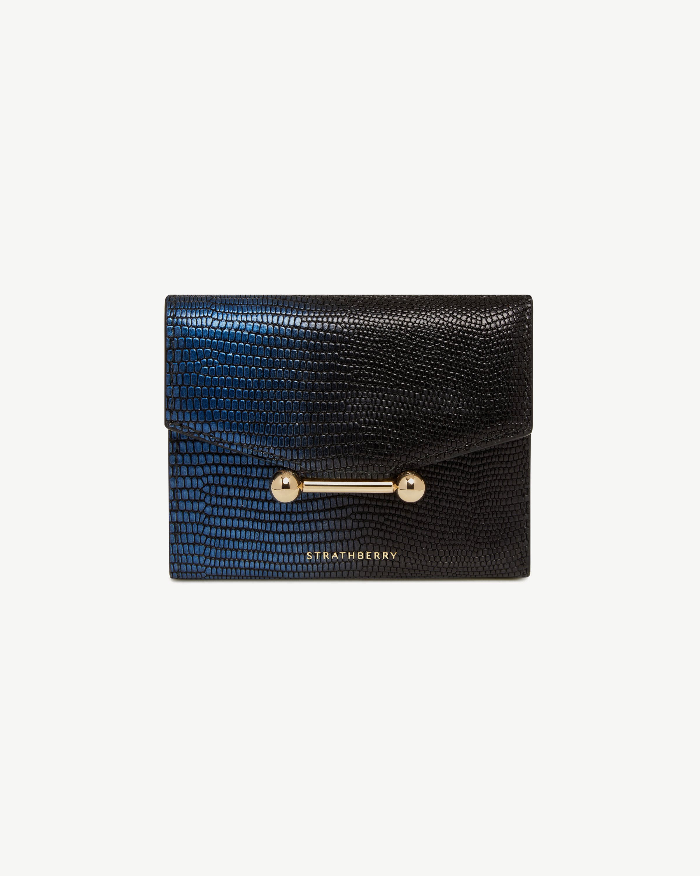 Mosaic Trifold Wallet - Lizard-Embossed Leather Blue Ombré