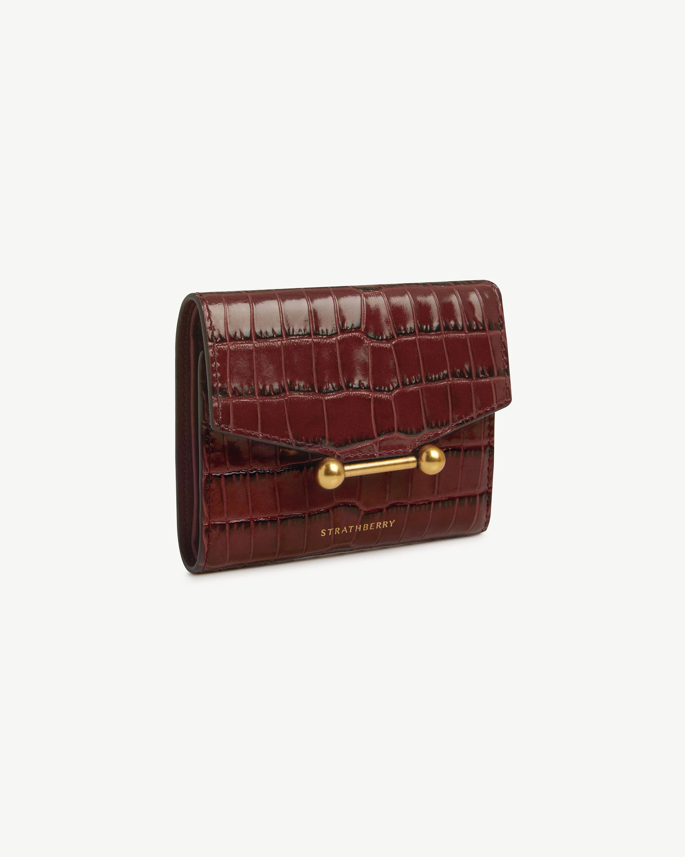 Mosaic Trifold Wallet - Croc-Embossed Leather Oxblood