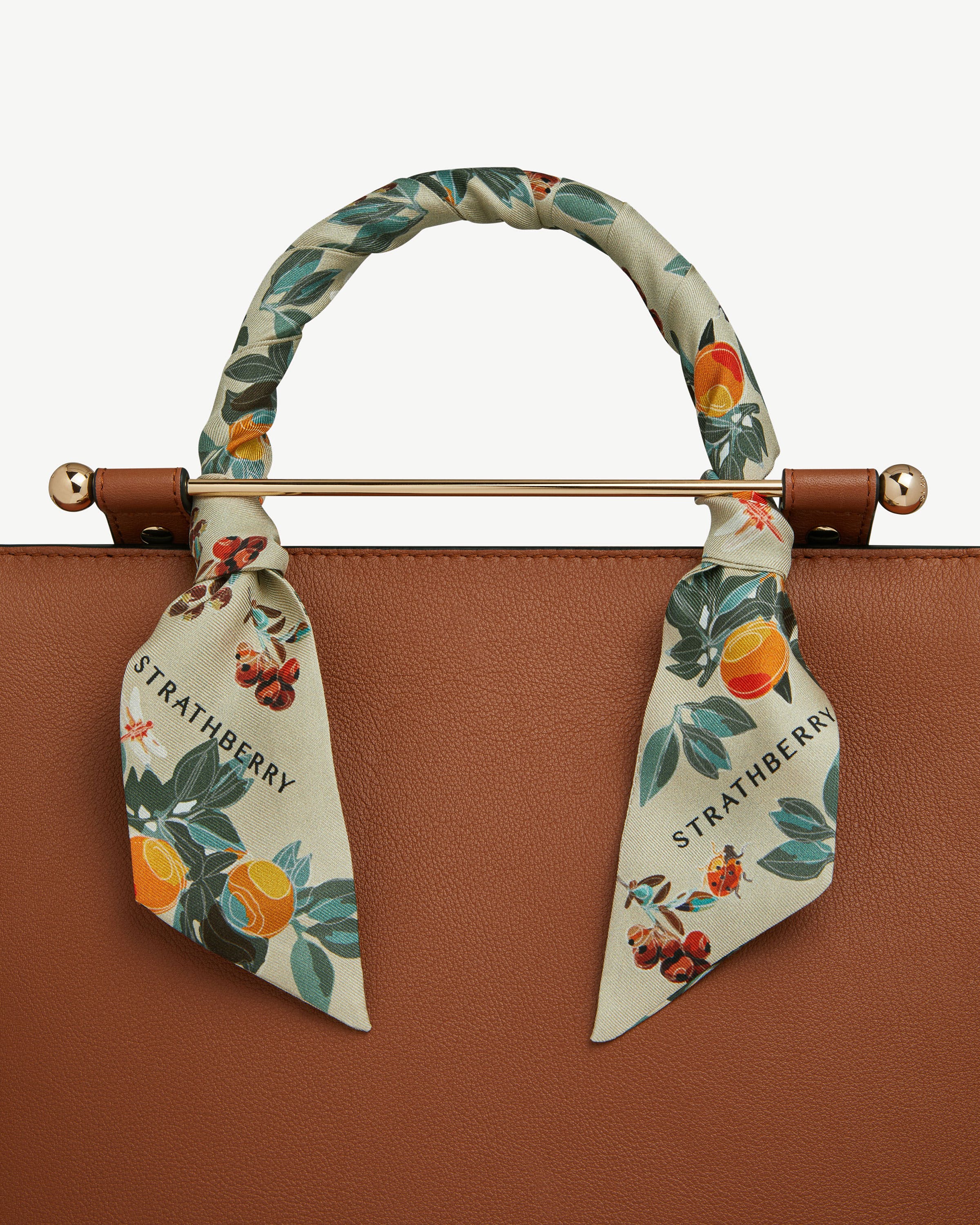 Silk Skinny Scarf - Orange/Green Floral Fruit Print