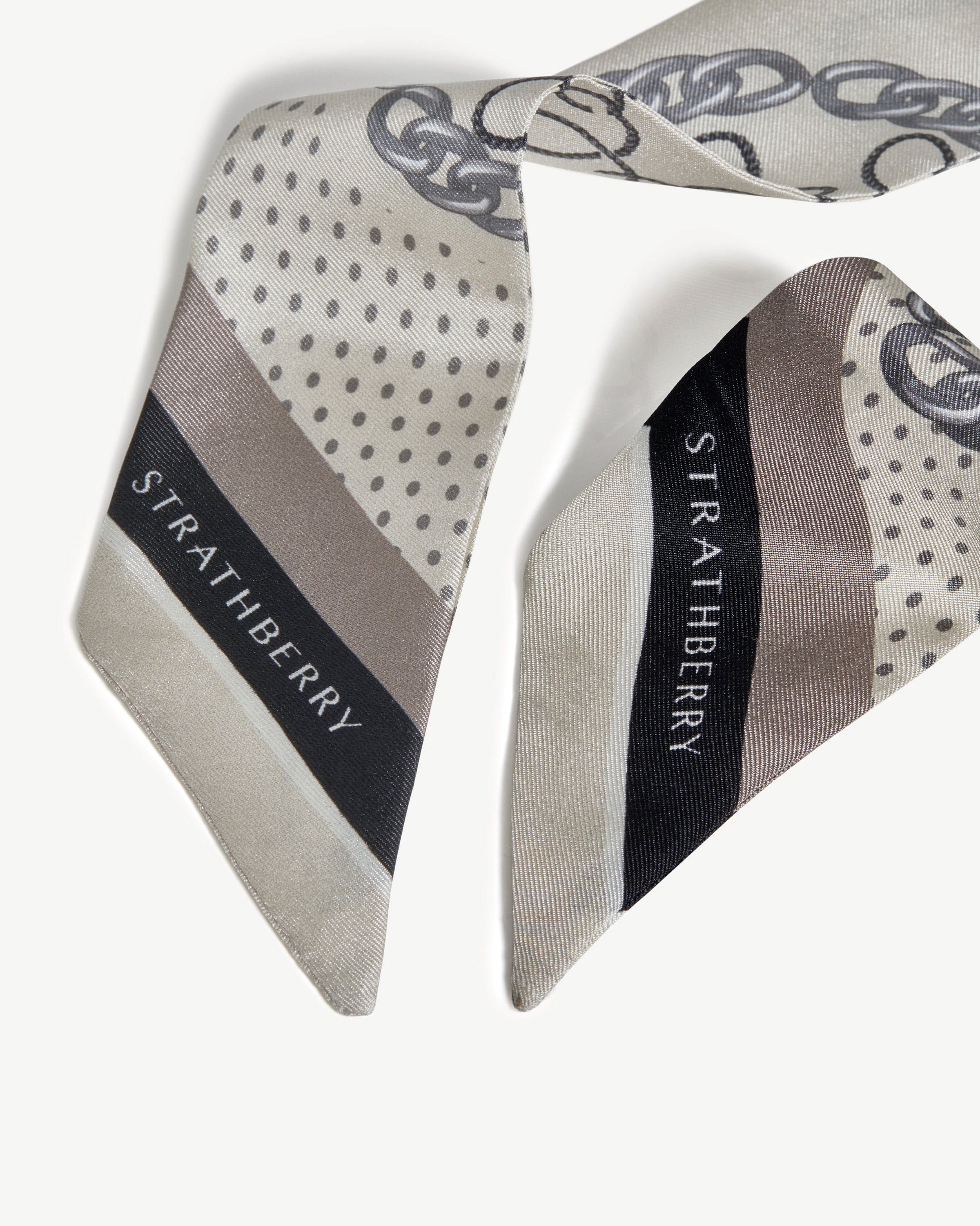 Silk Skinny Scarf - Vanilla/Taupe Chain Print