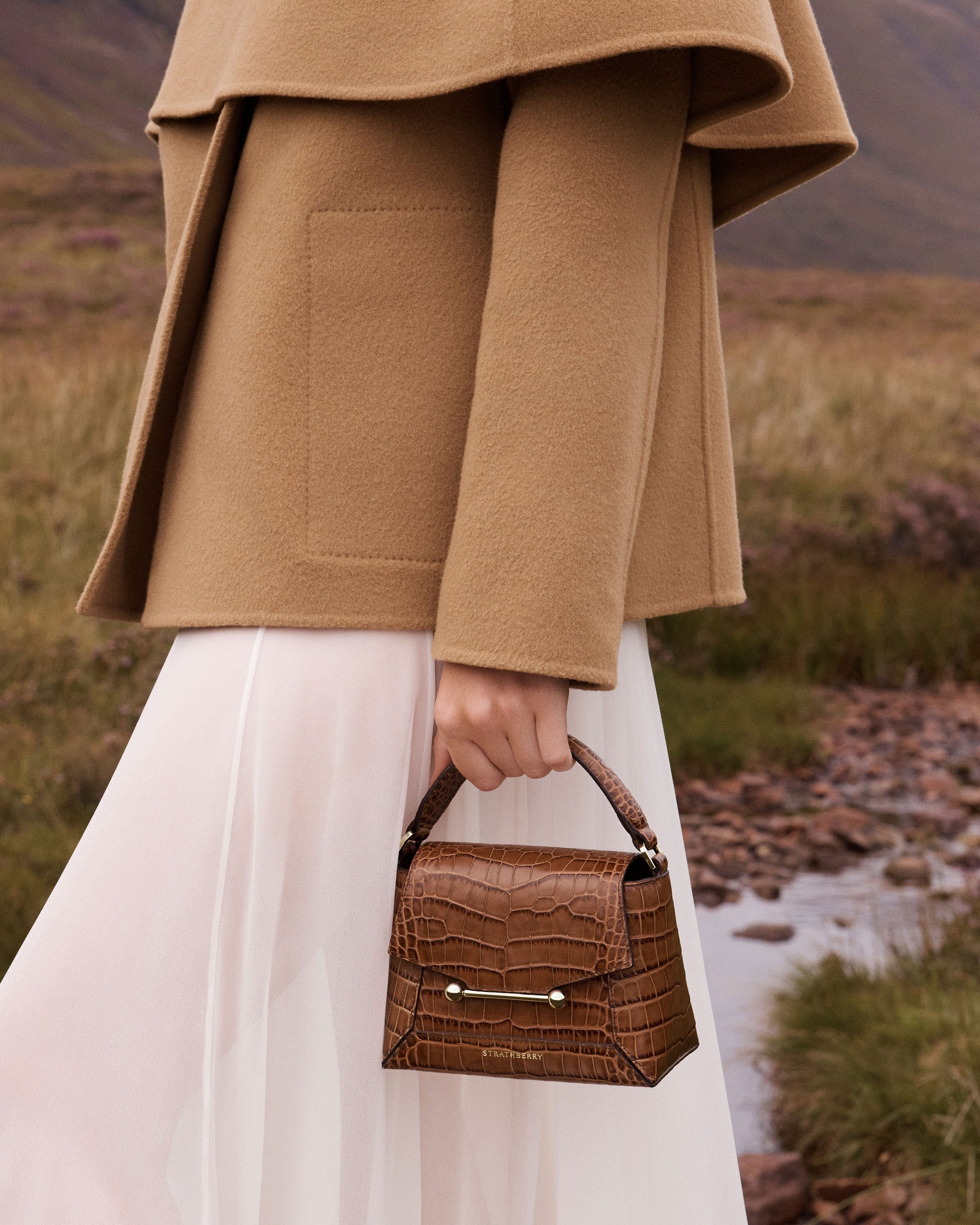 Mosaic Nano - Soft Croc-Embossed Leather Walnut