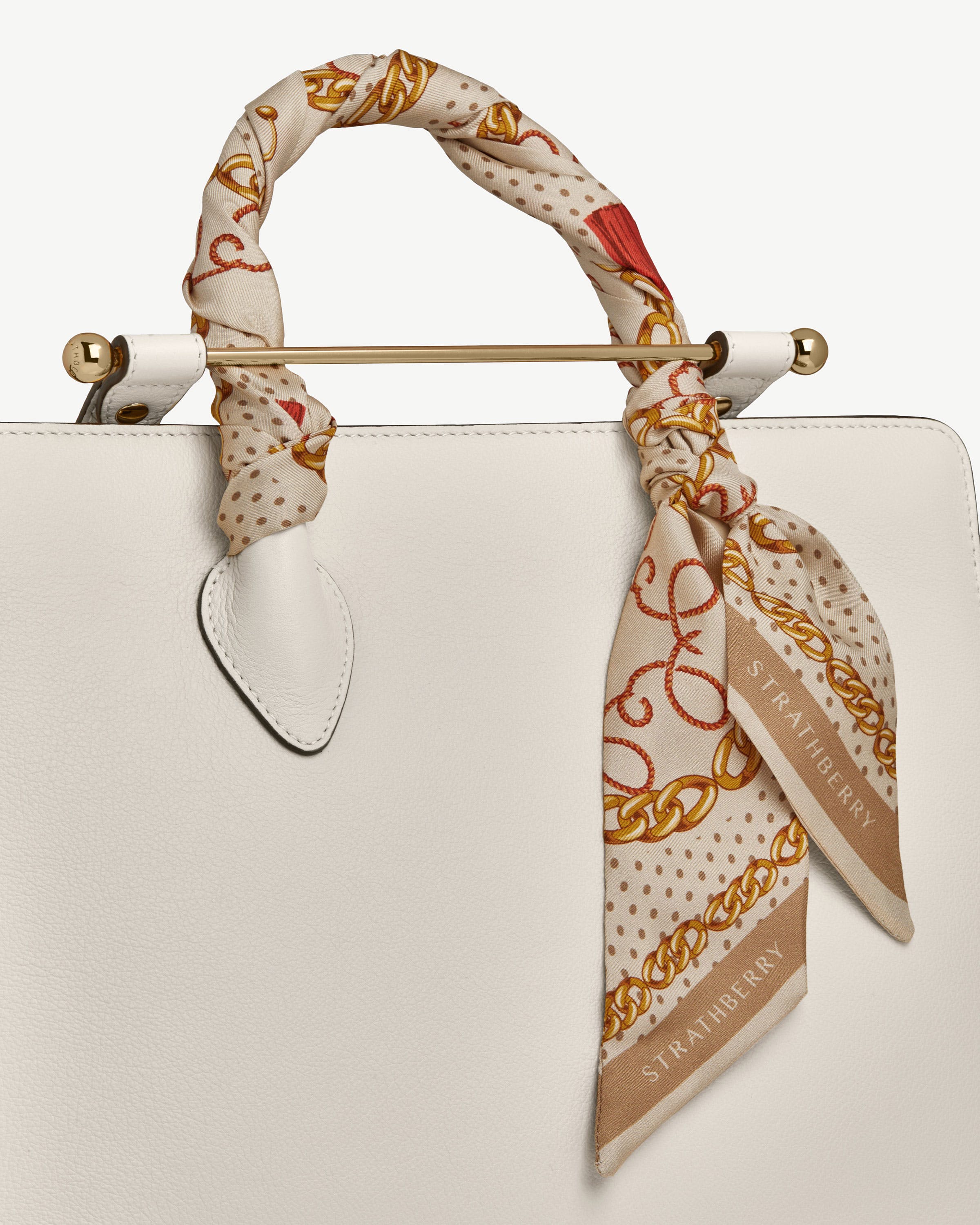 Long Silk Skinny Scarf - Caramel/Diamond Chain Print