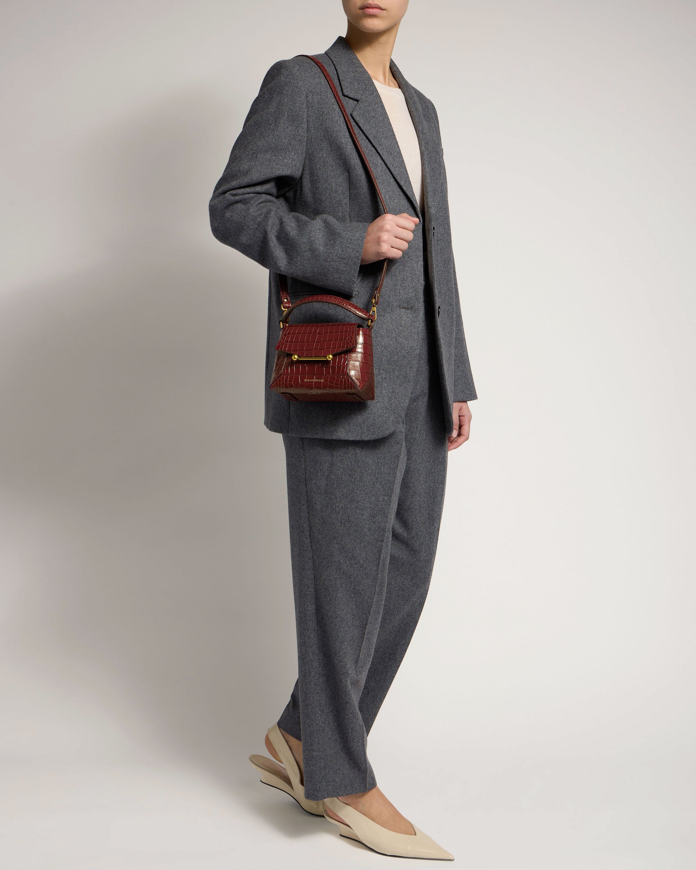 Mosaic Nano - Croc-Embossed Leather Oxblood