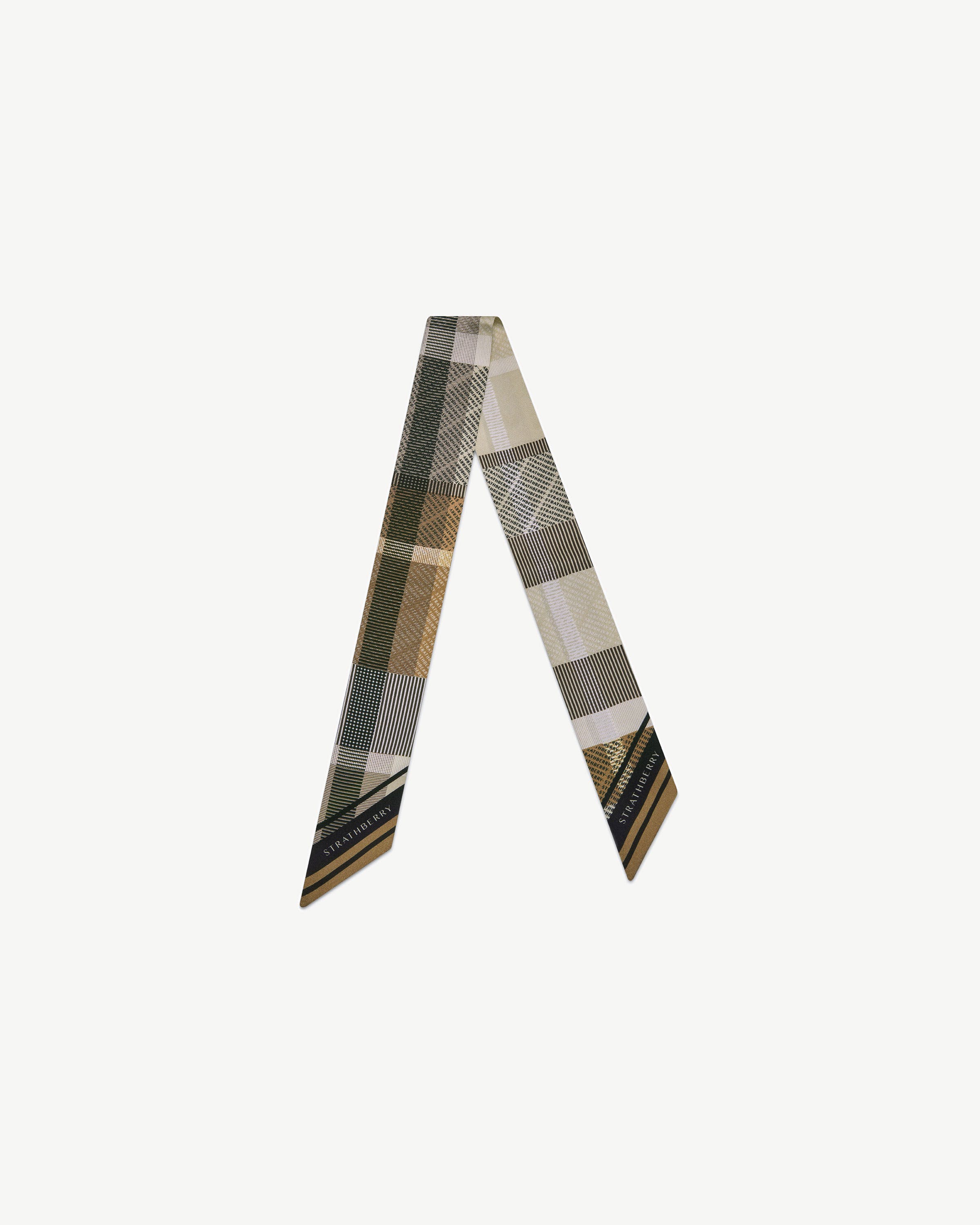 Silk Skinny Scarf - Mushroom Tartan Print