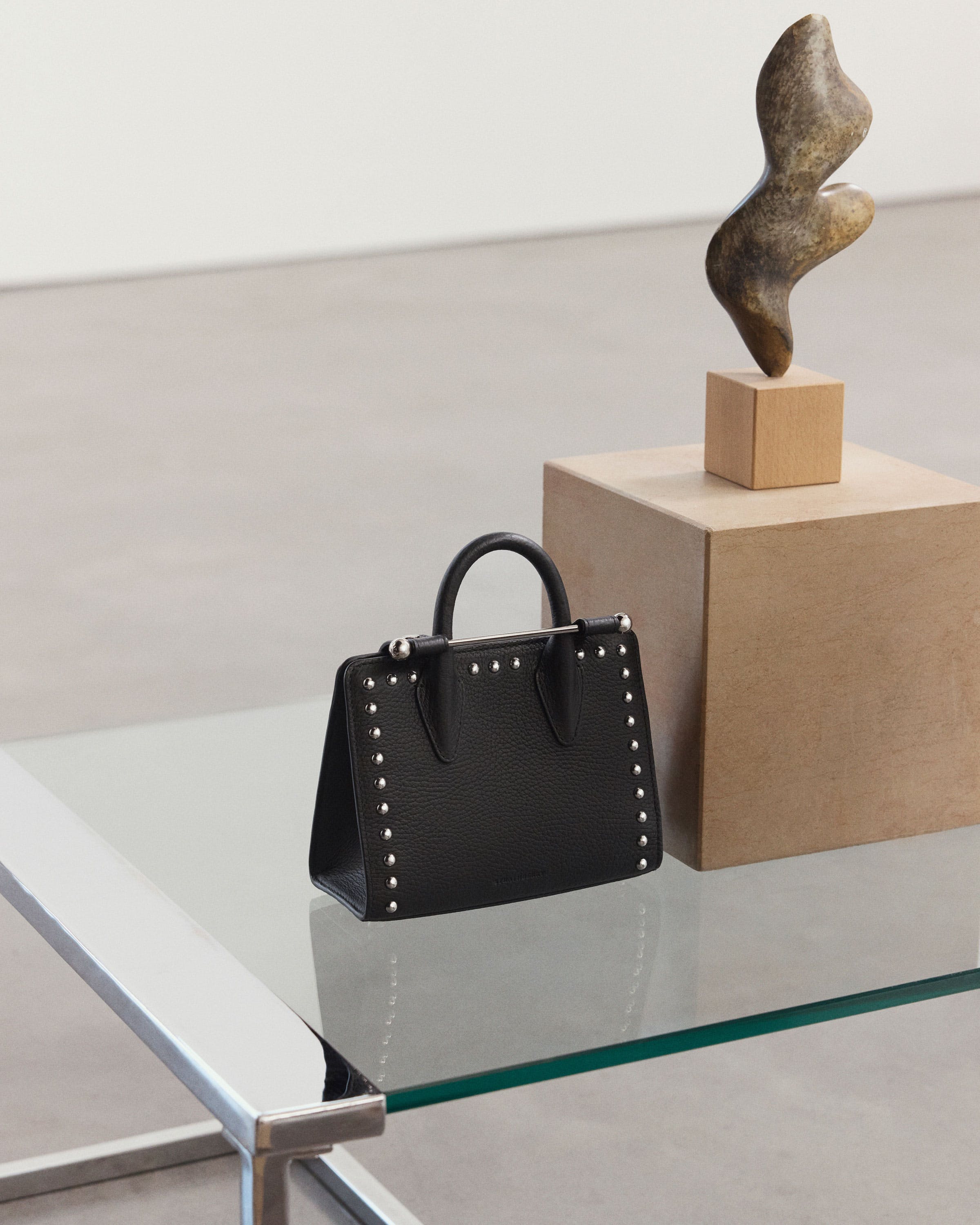 Nano Tote - Black Studded Leather