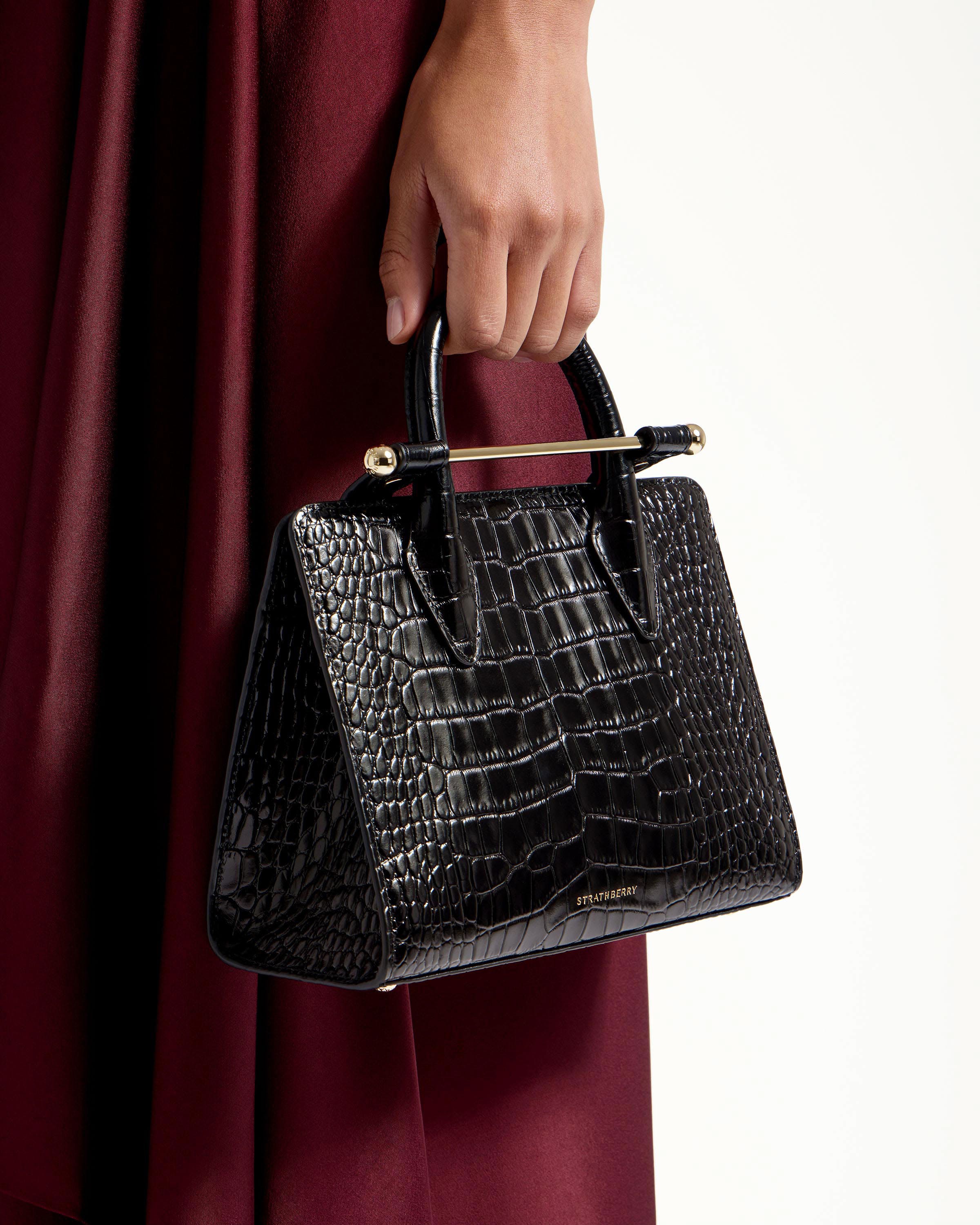 Mini Tote - Croc-Embossed Leather Black