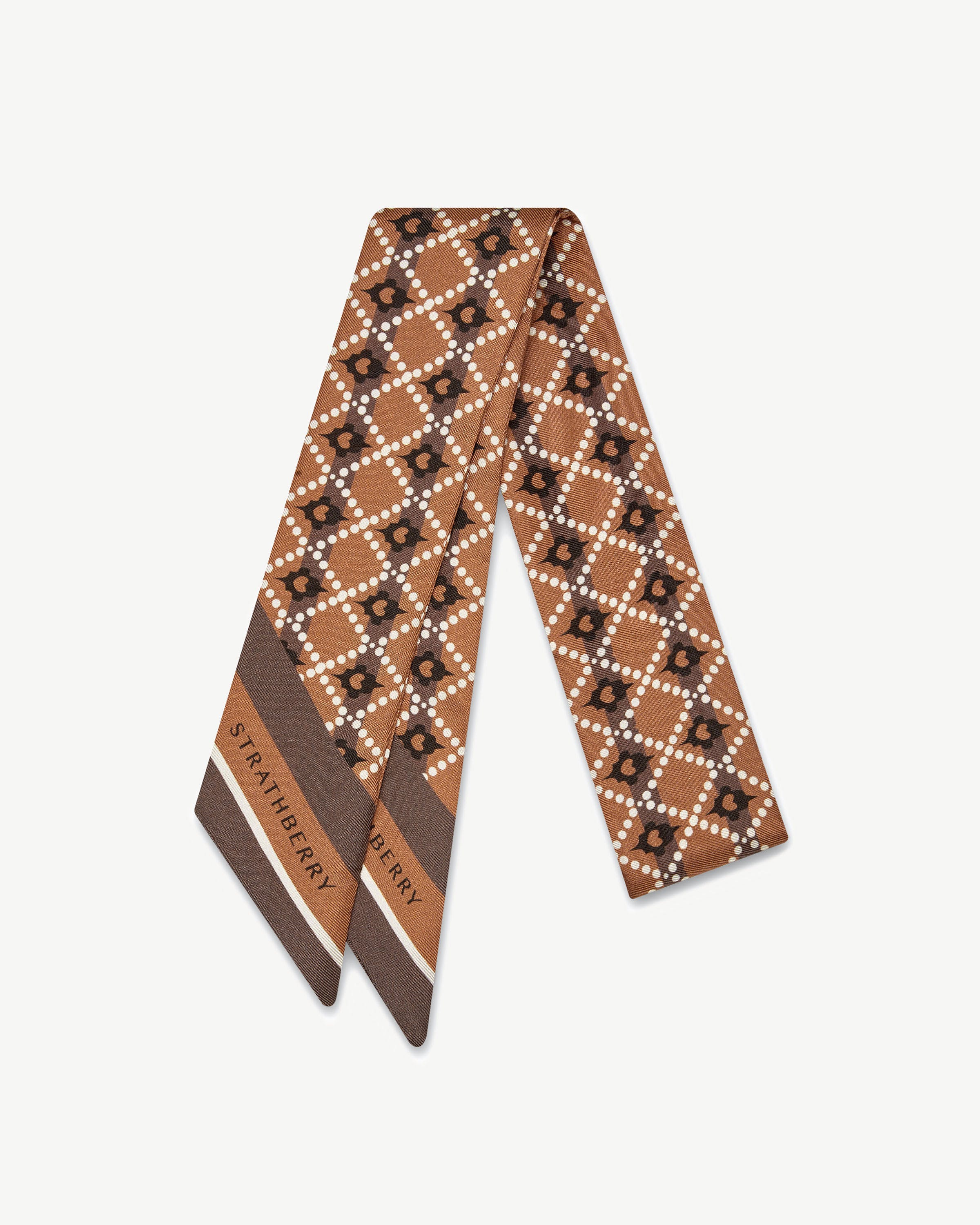 Silk Skinny Scarf - Vanilla/Chestnut Fairisle Print