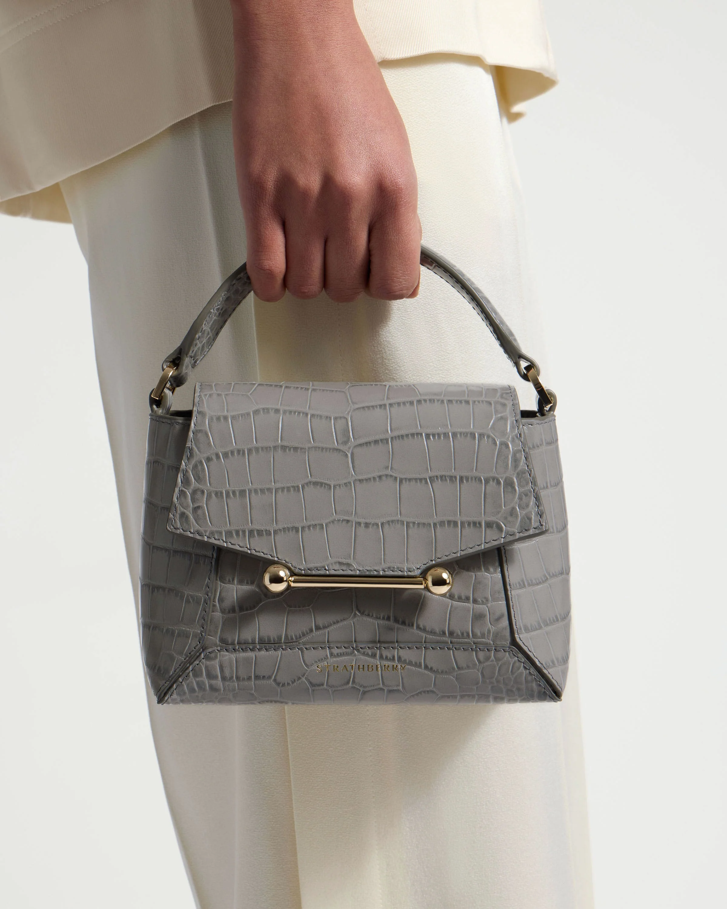 Mosaic Nano - Soft Croc-Embossed Leather Stone Grey
