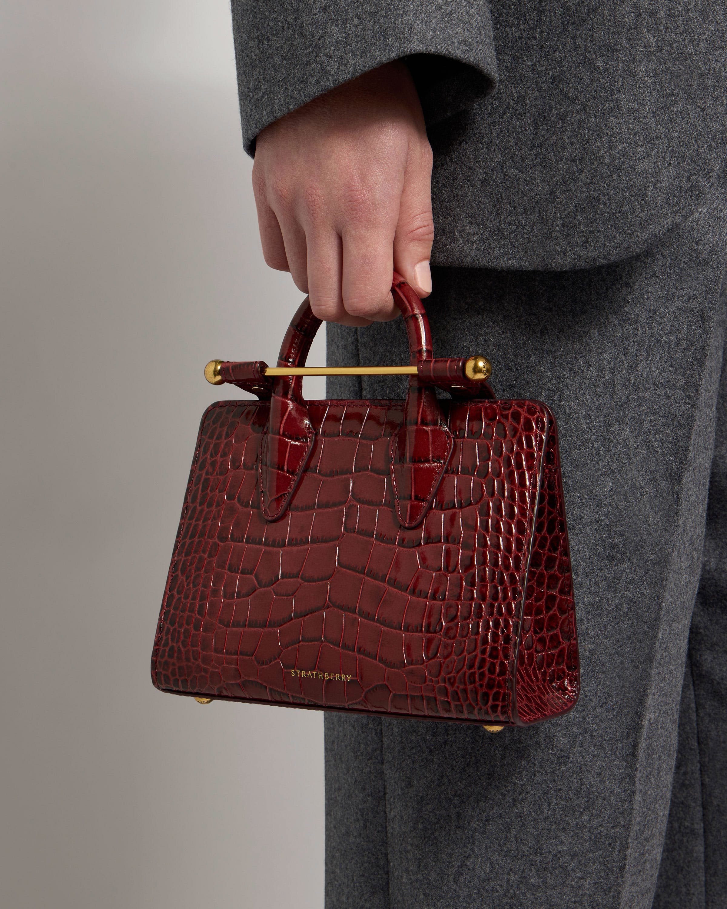 Nano Tote - Croc-Embossed Leather Oxblood
