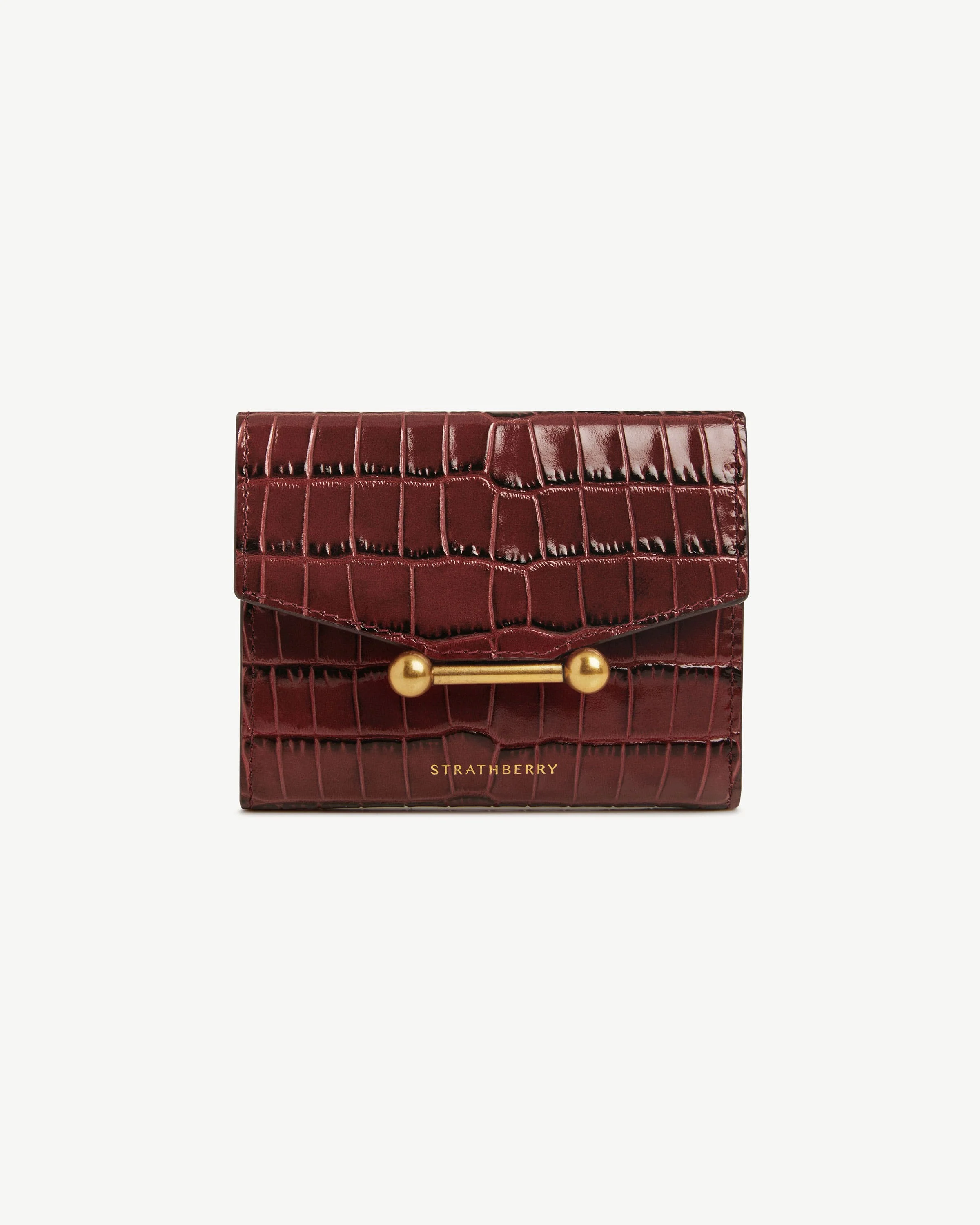 Mosaic Trifold Wallet - Croc-Embossed Leather Oxblood