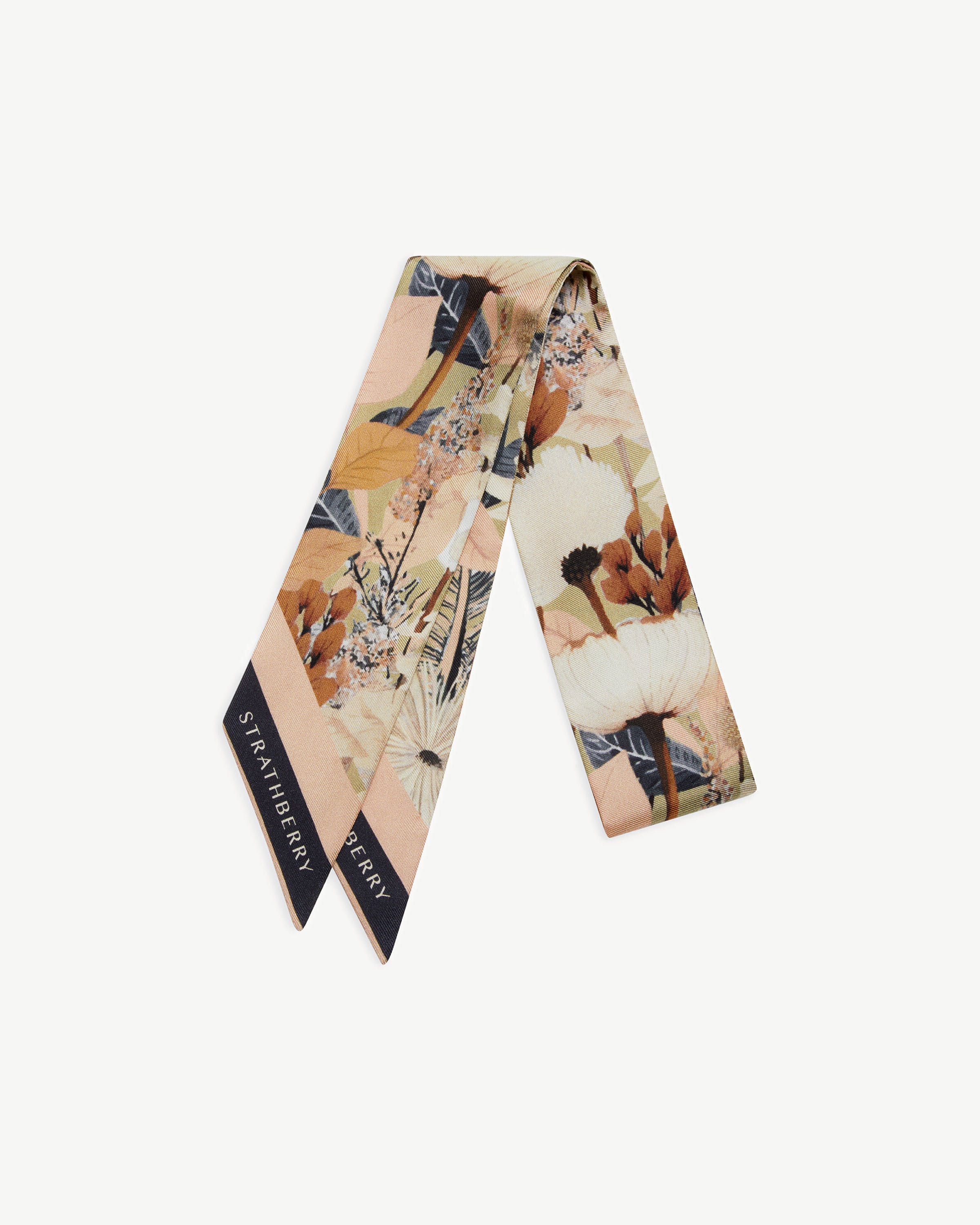 Silk Skinny Scarf - Autumn Floral Print