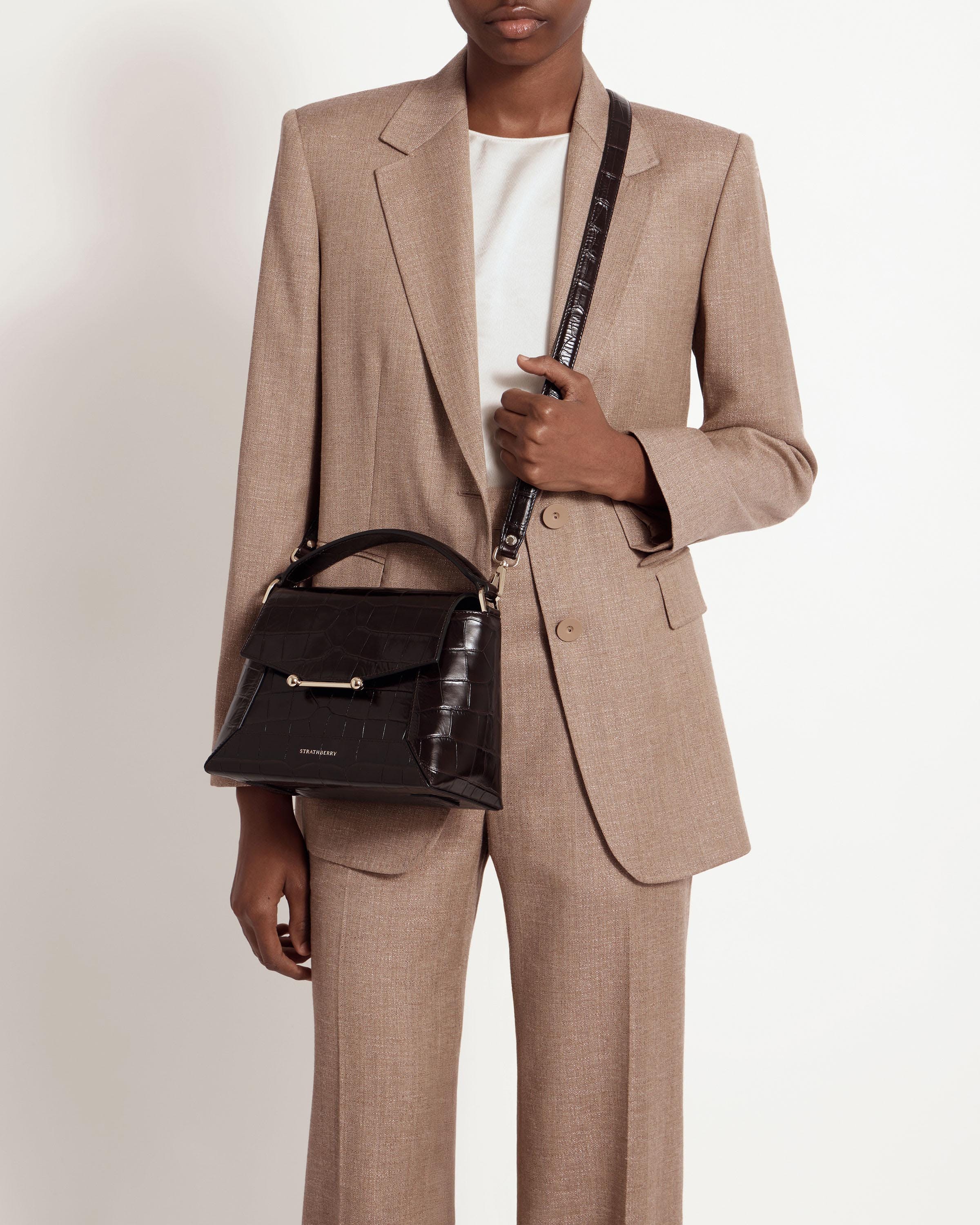 Mosaic Bag - Croc-Embossed Leather Mahogany