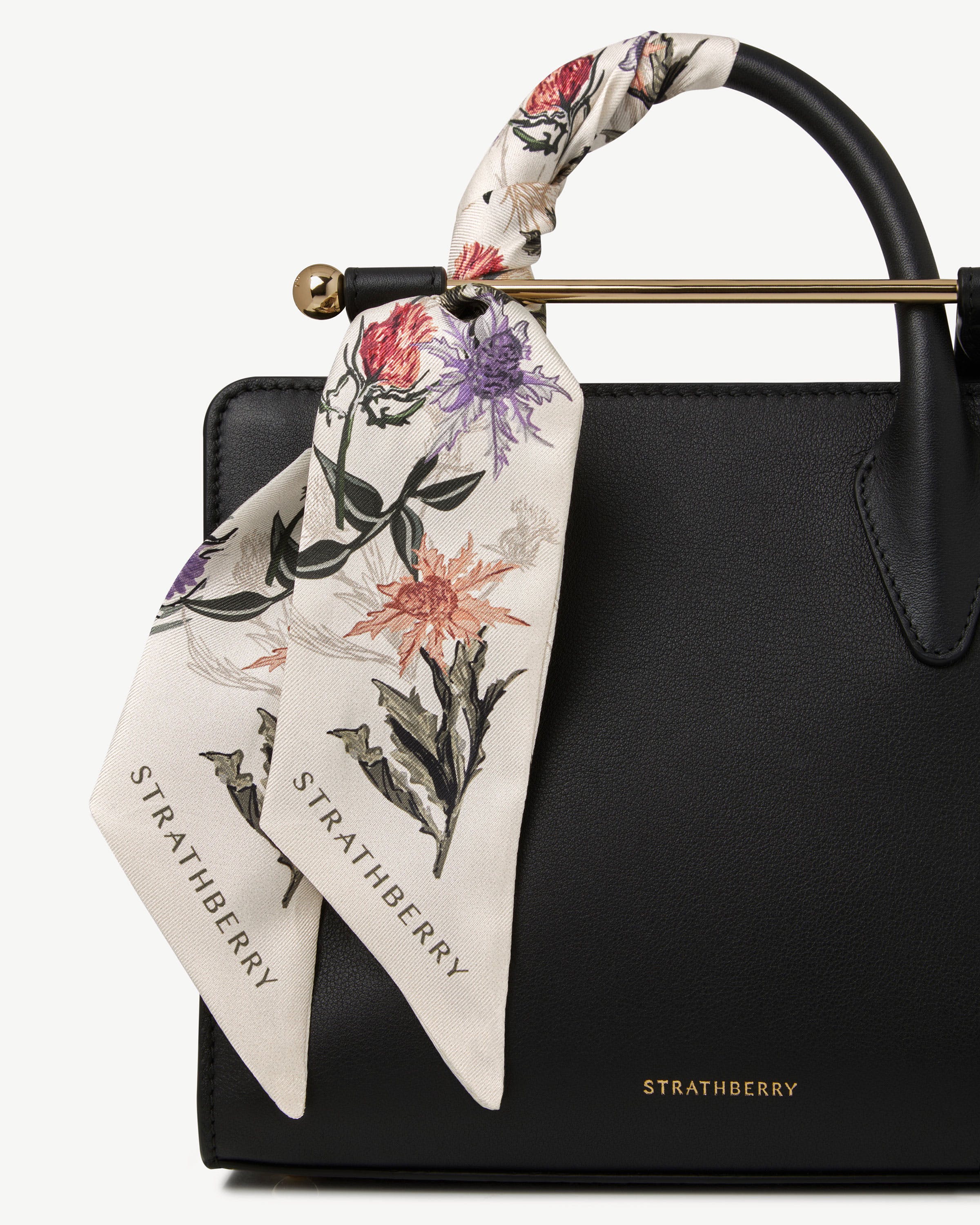 Silk Skinny Scarf - Vanilla/Forest Green Thistle Print