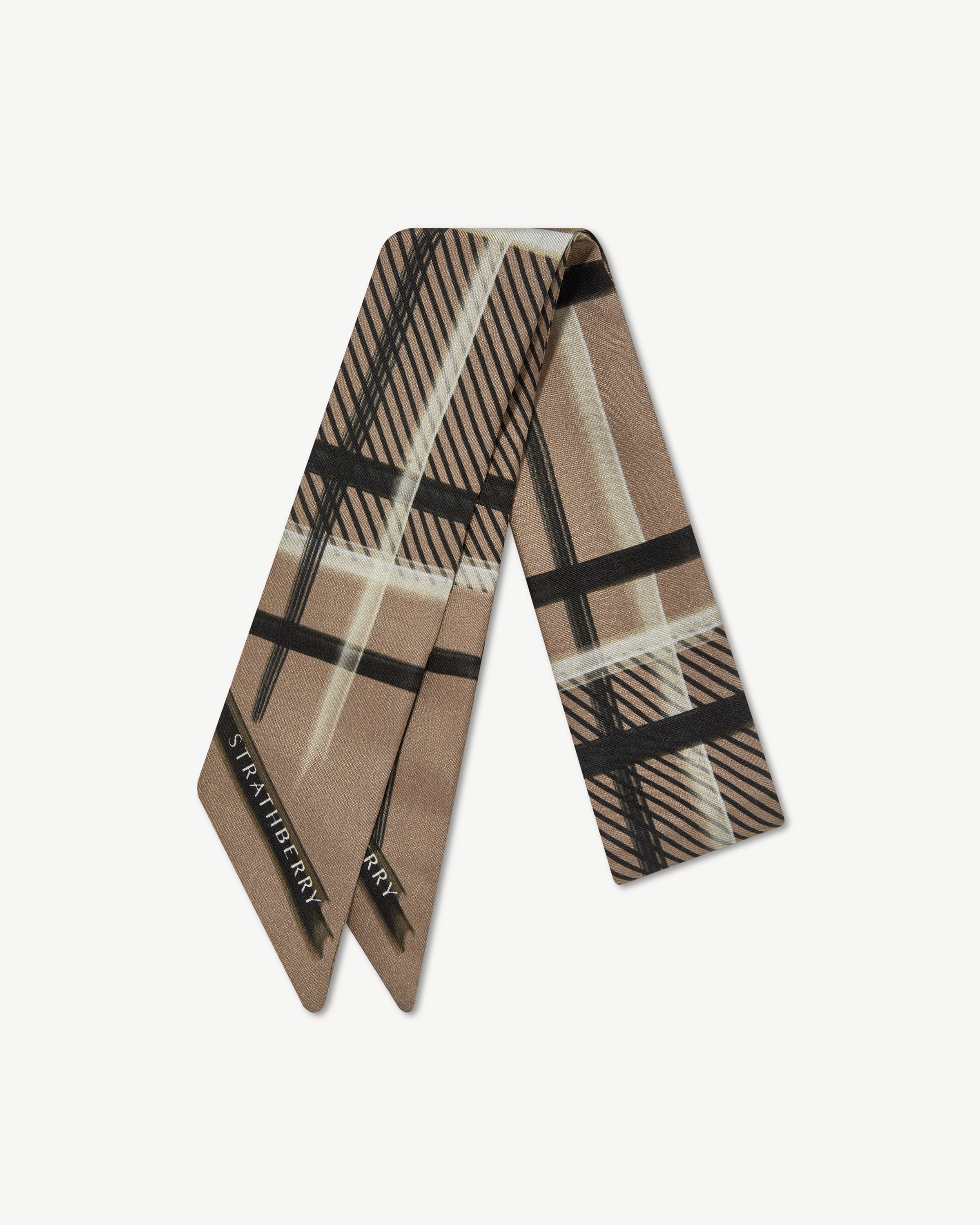Silk Skinny Scarf - Clay Tartan