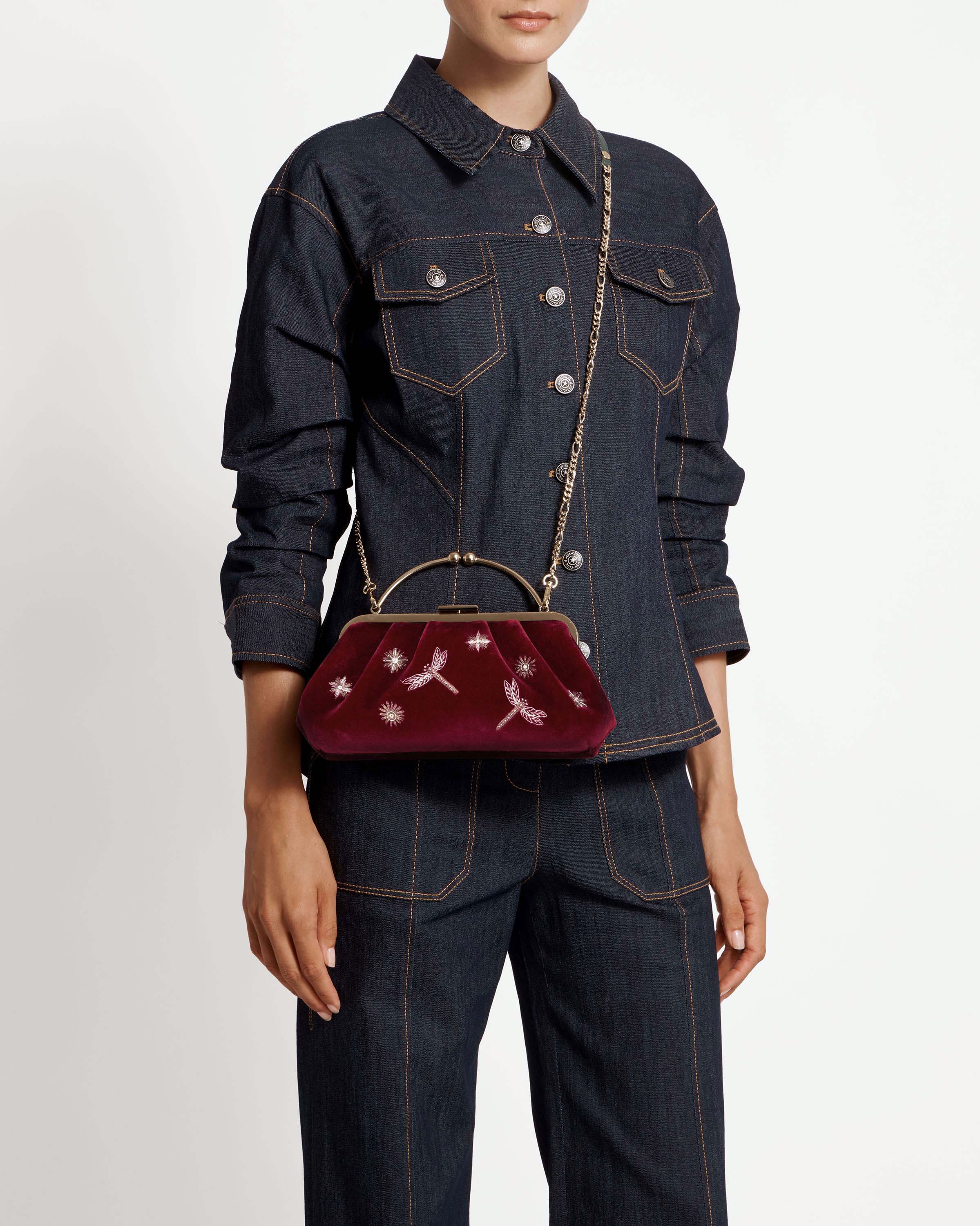 Frame Clutch - Cinq a Sept Bordeaux Embroidered Velvet