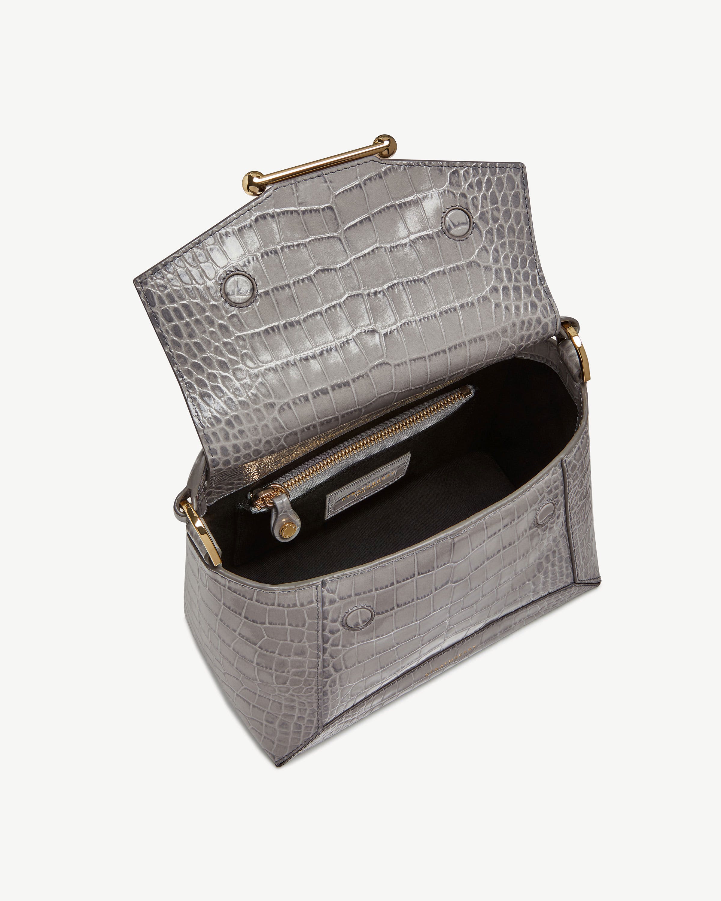 Mosaic Bag - Soft Croc-Embossed Leather Stone Grey