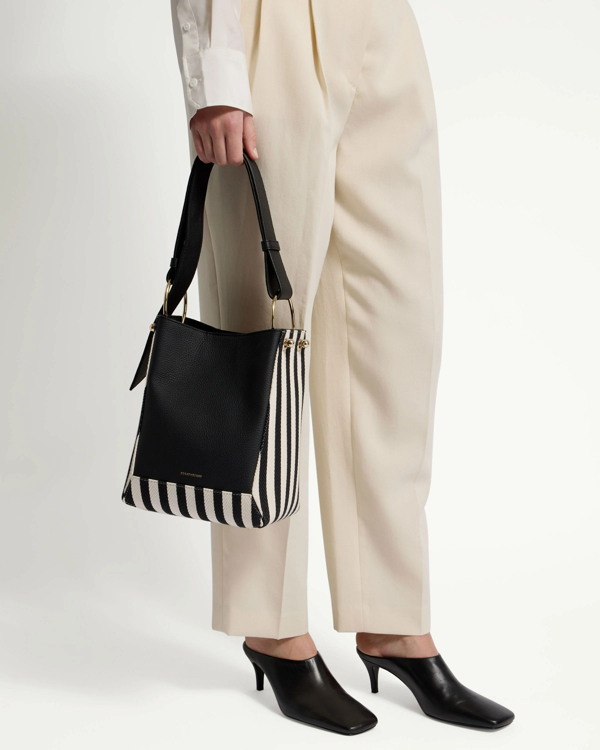Lana Midi Bucket Bag - Striped Canvas