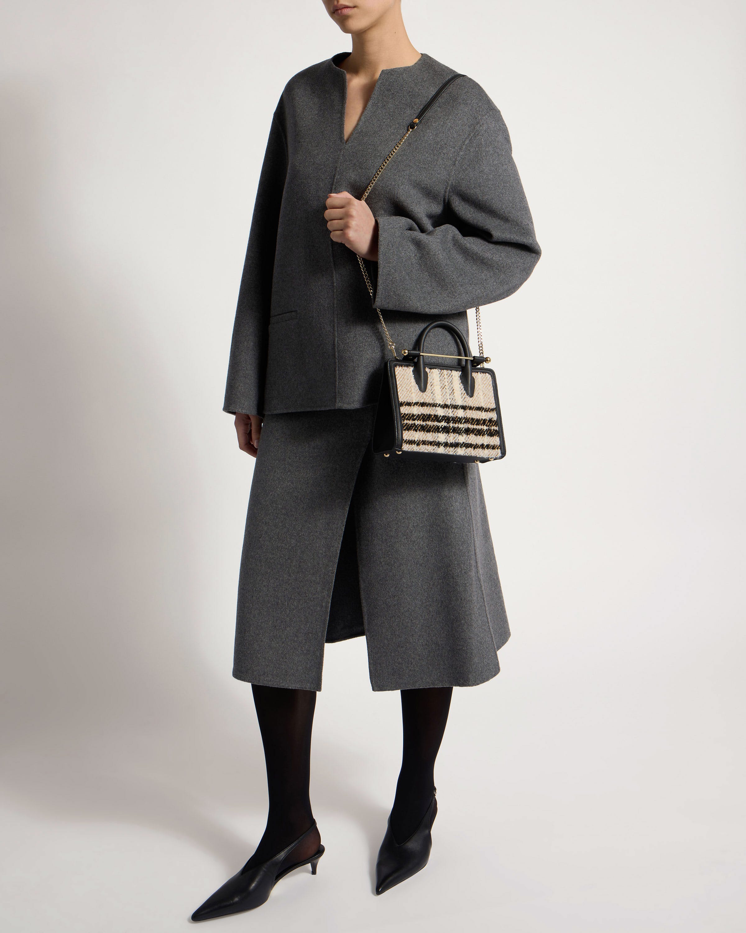 Mini Tote - Black Bouclé Tartan