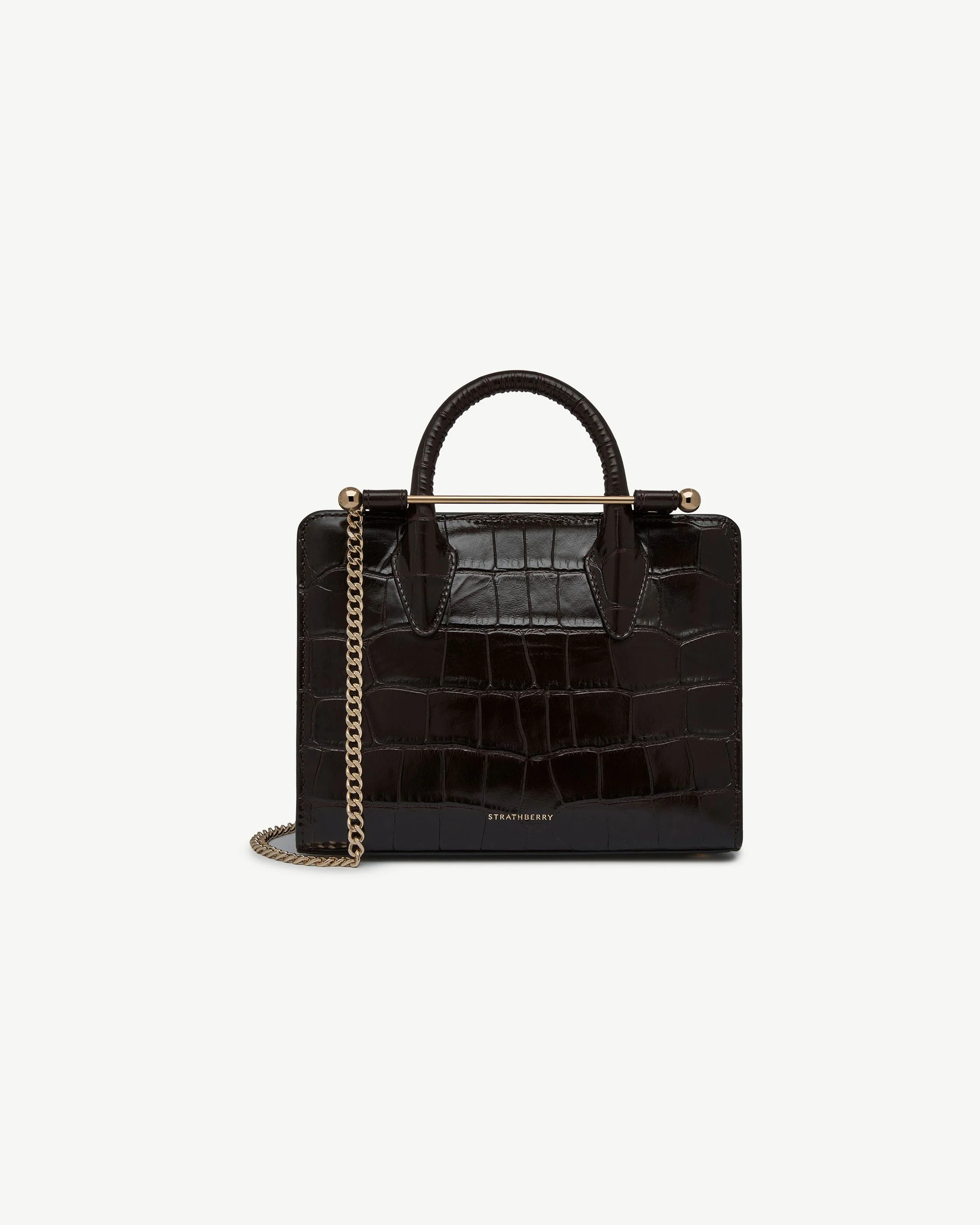 Mini Tote - Croc-Embossed Leather Mahogany