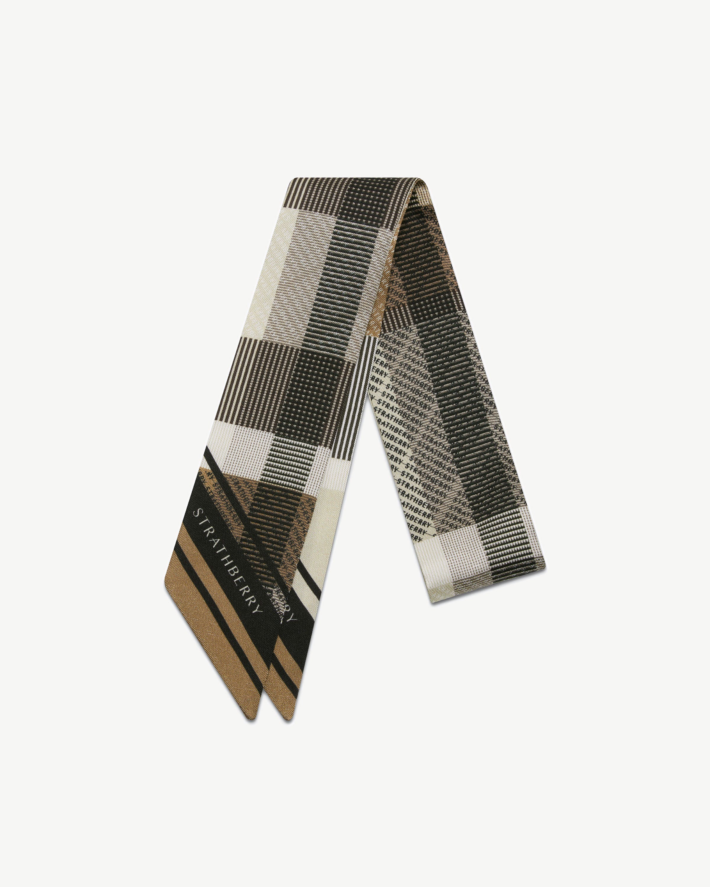 Silk Skinny Scarf - Mushroom Tartan Print