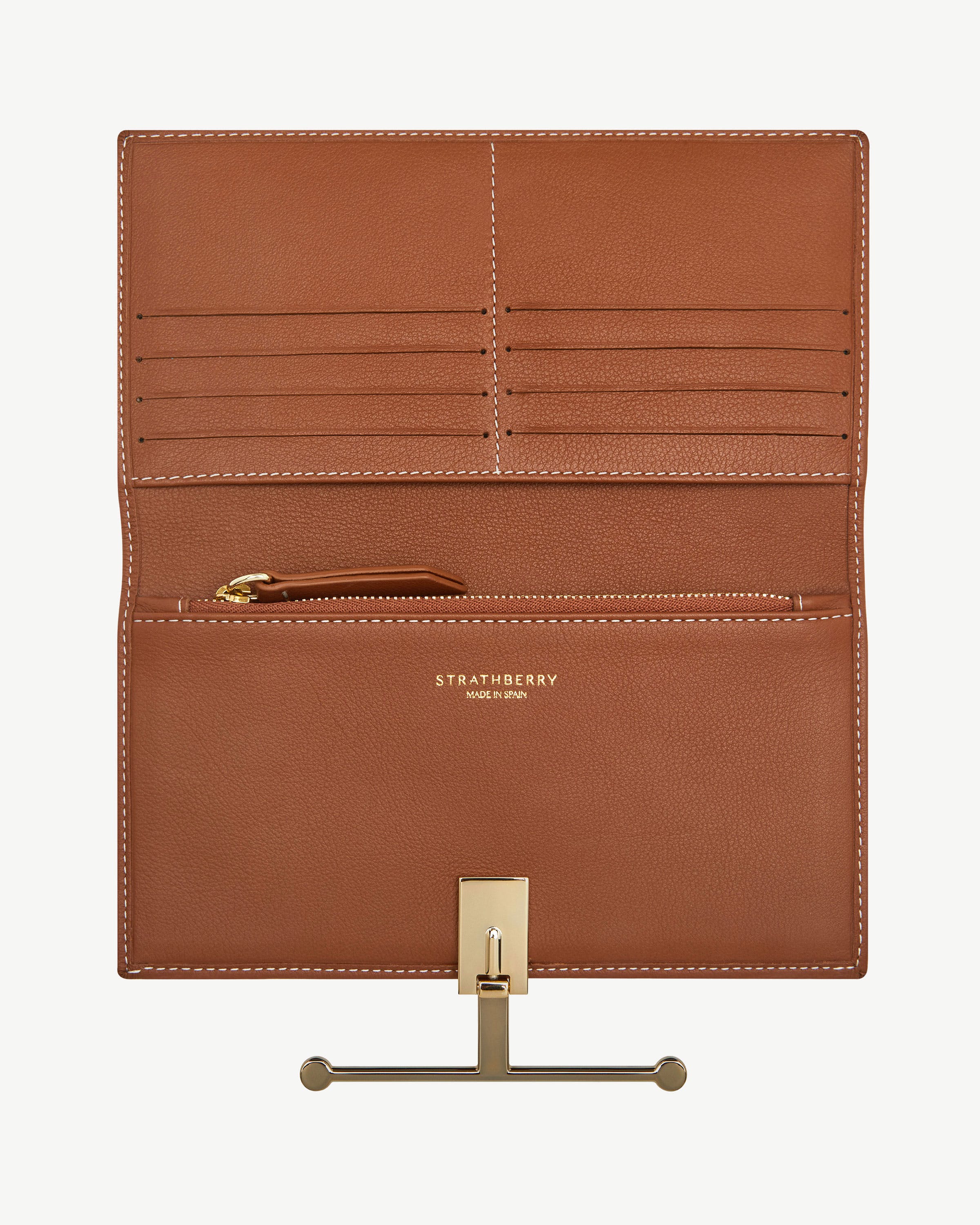 Large Melville Street Wallet - Chestnut with Vanilla Stitch