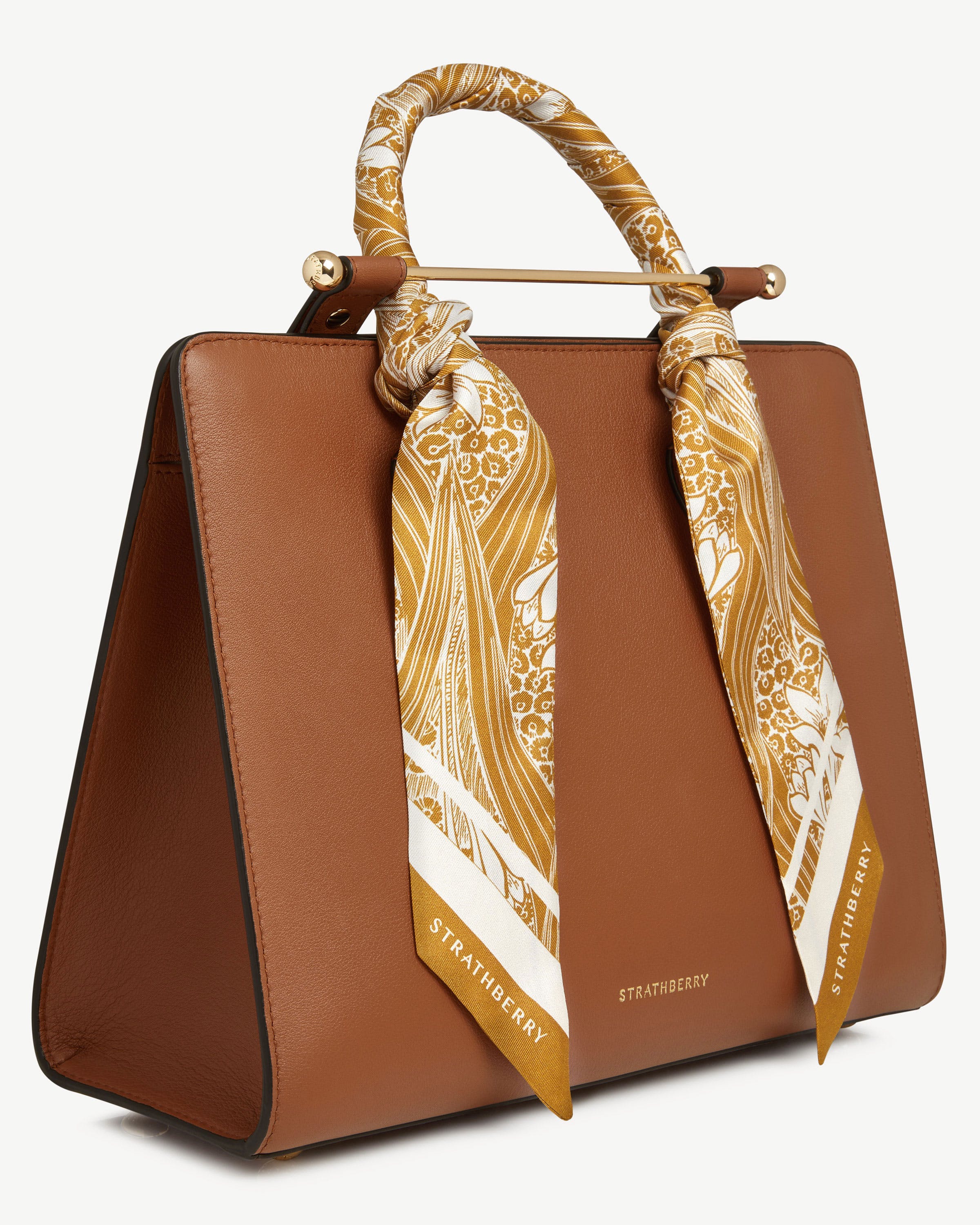 Long Silk Skinny Scarf - Mustard Wallpaper Print