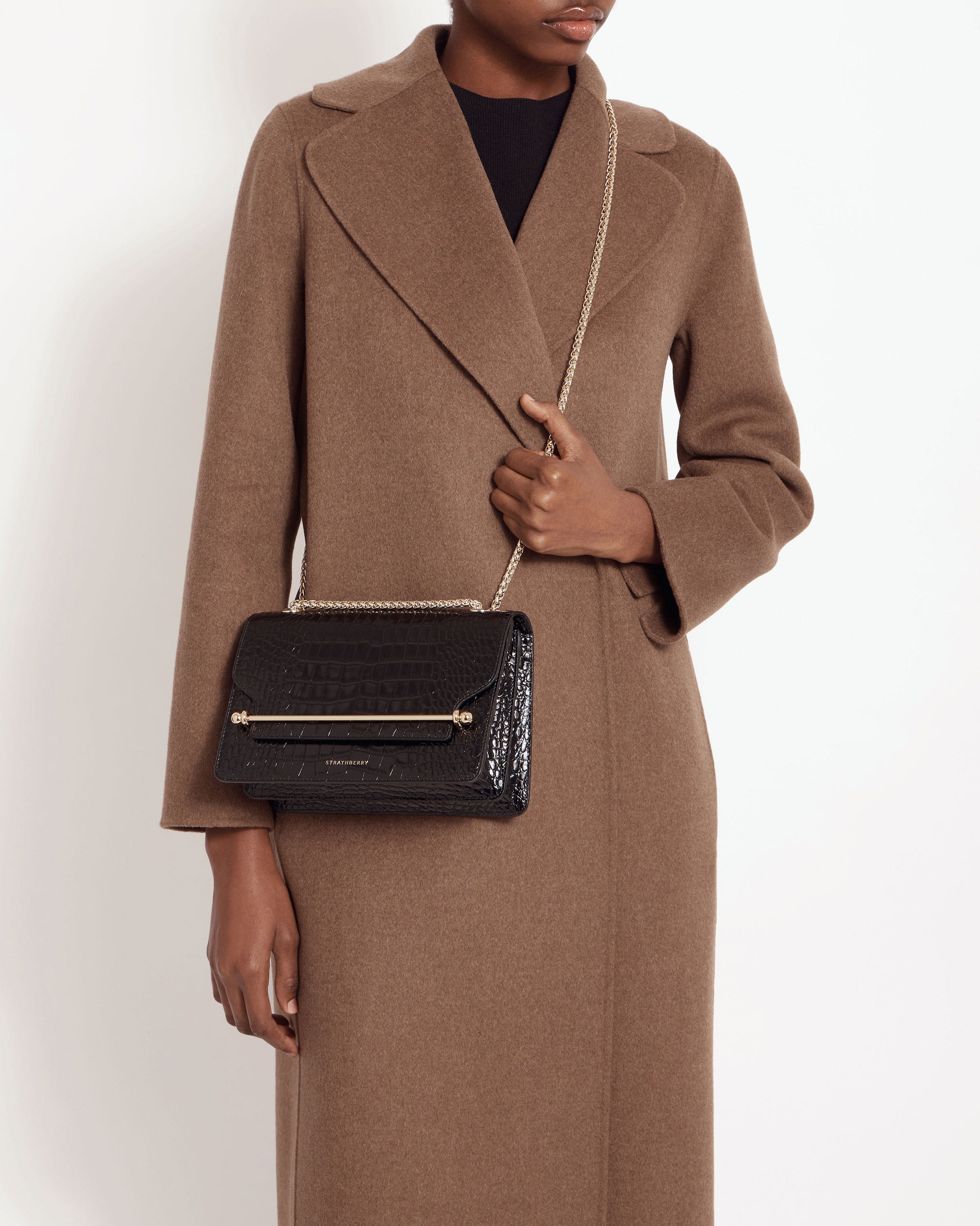 East/West - Croc-Embossed Leather Black