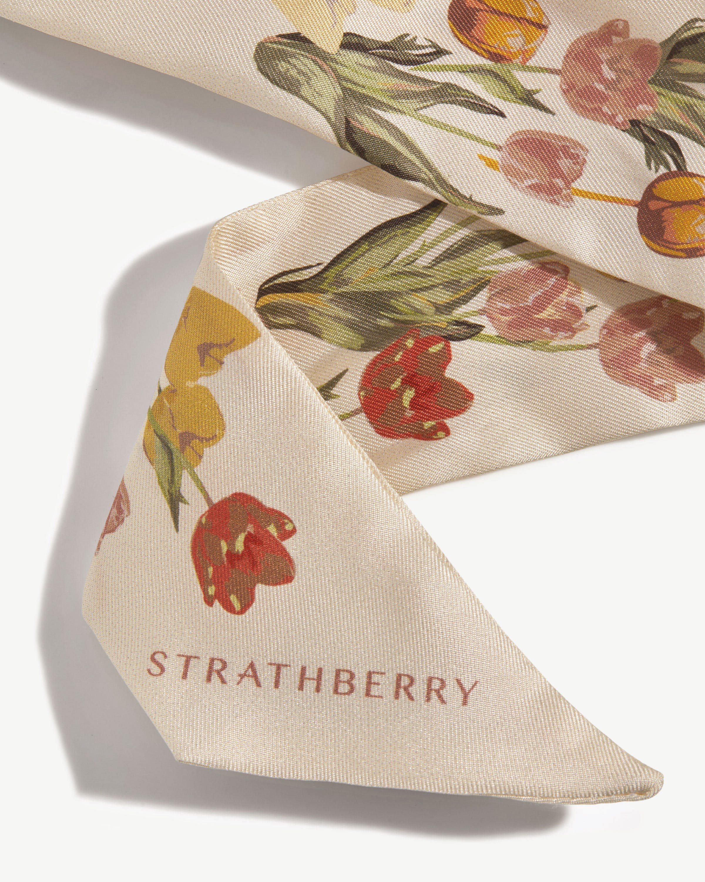 Silk Skinny Scarf - Vanilla/Brulee Tulip Print