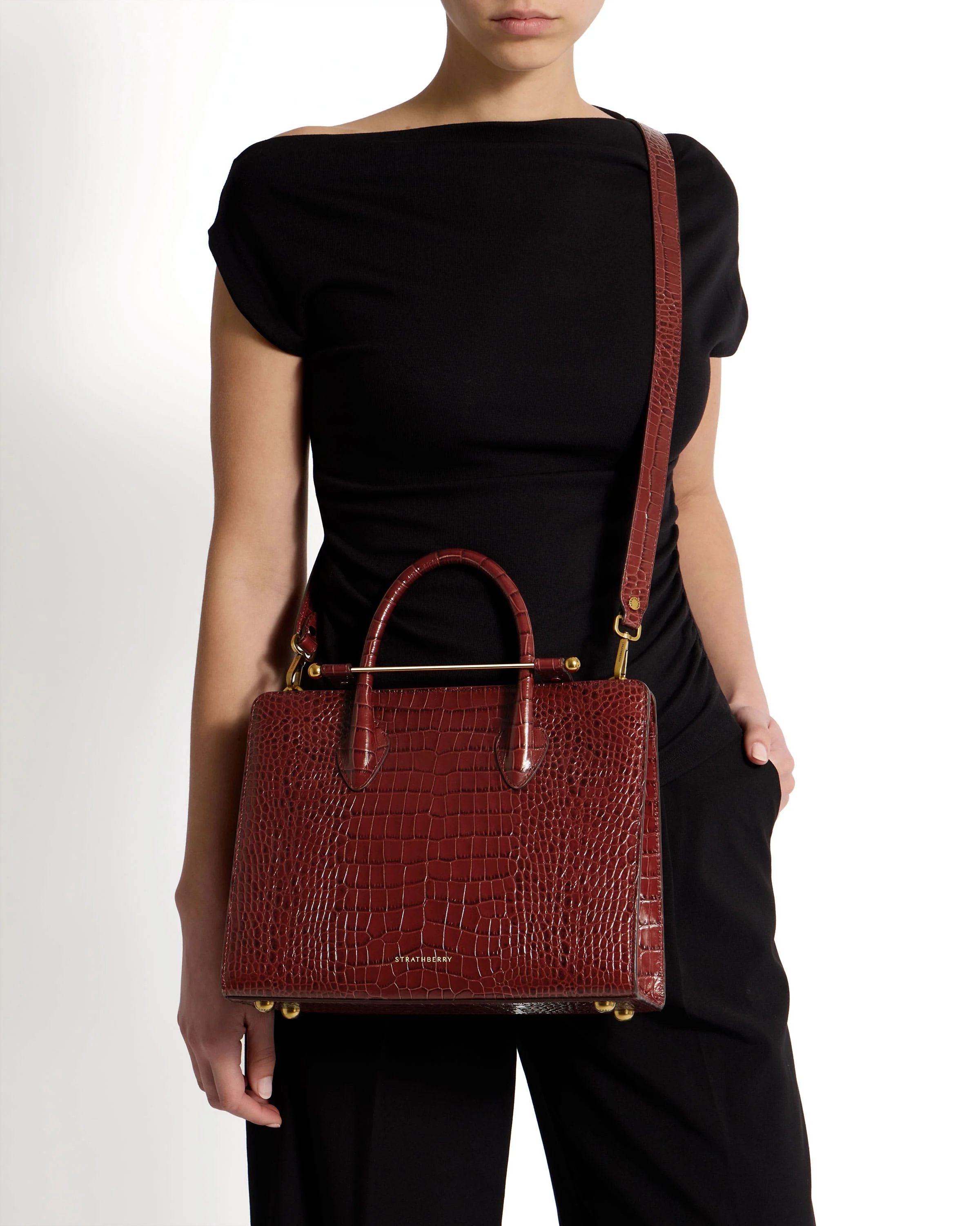 Midi Tote - Croc-Embossed Leather Oxblood