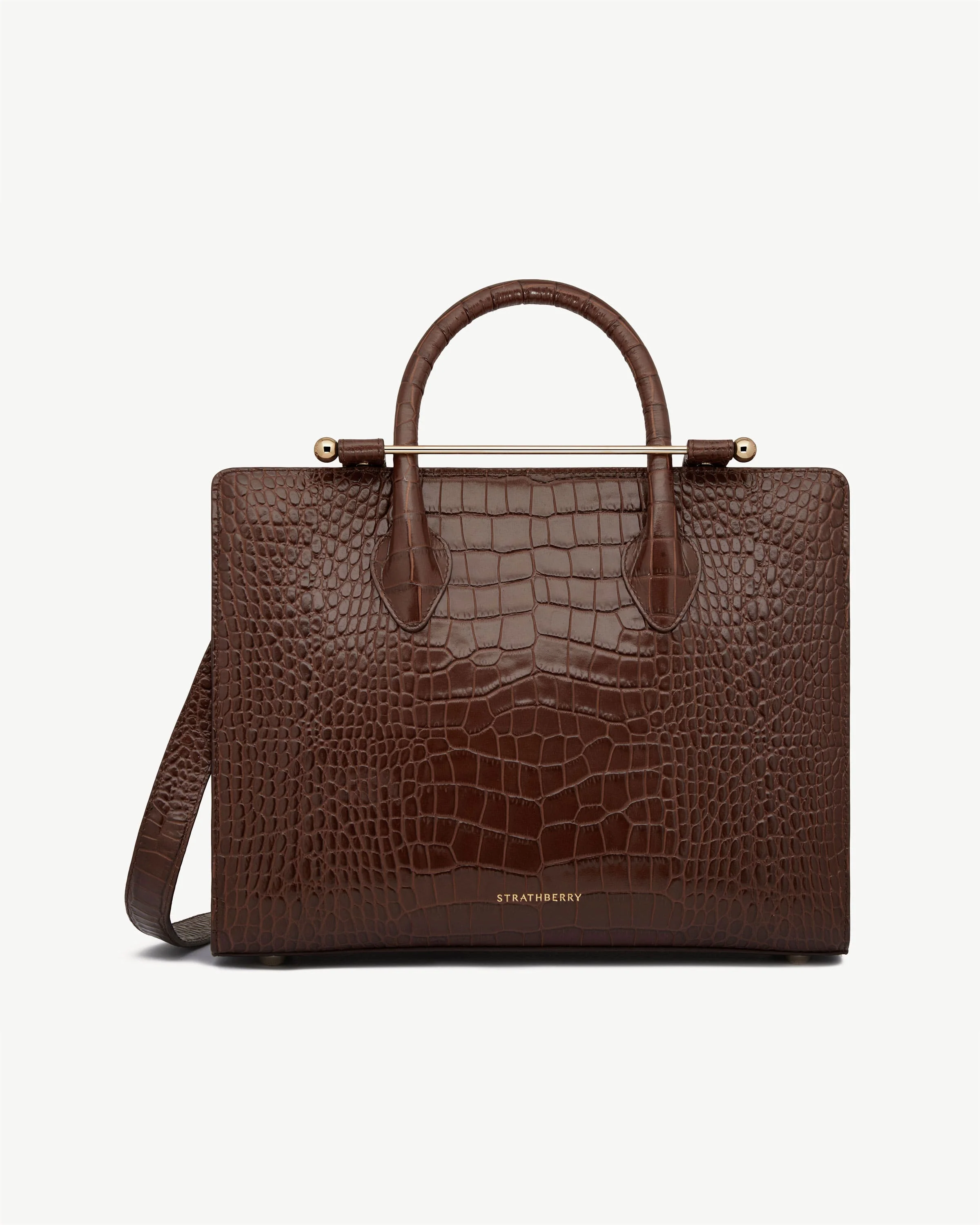 Midi Tote - Croc-Embossed Leather Chocolate