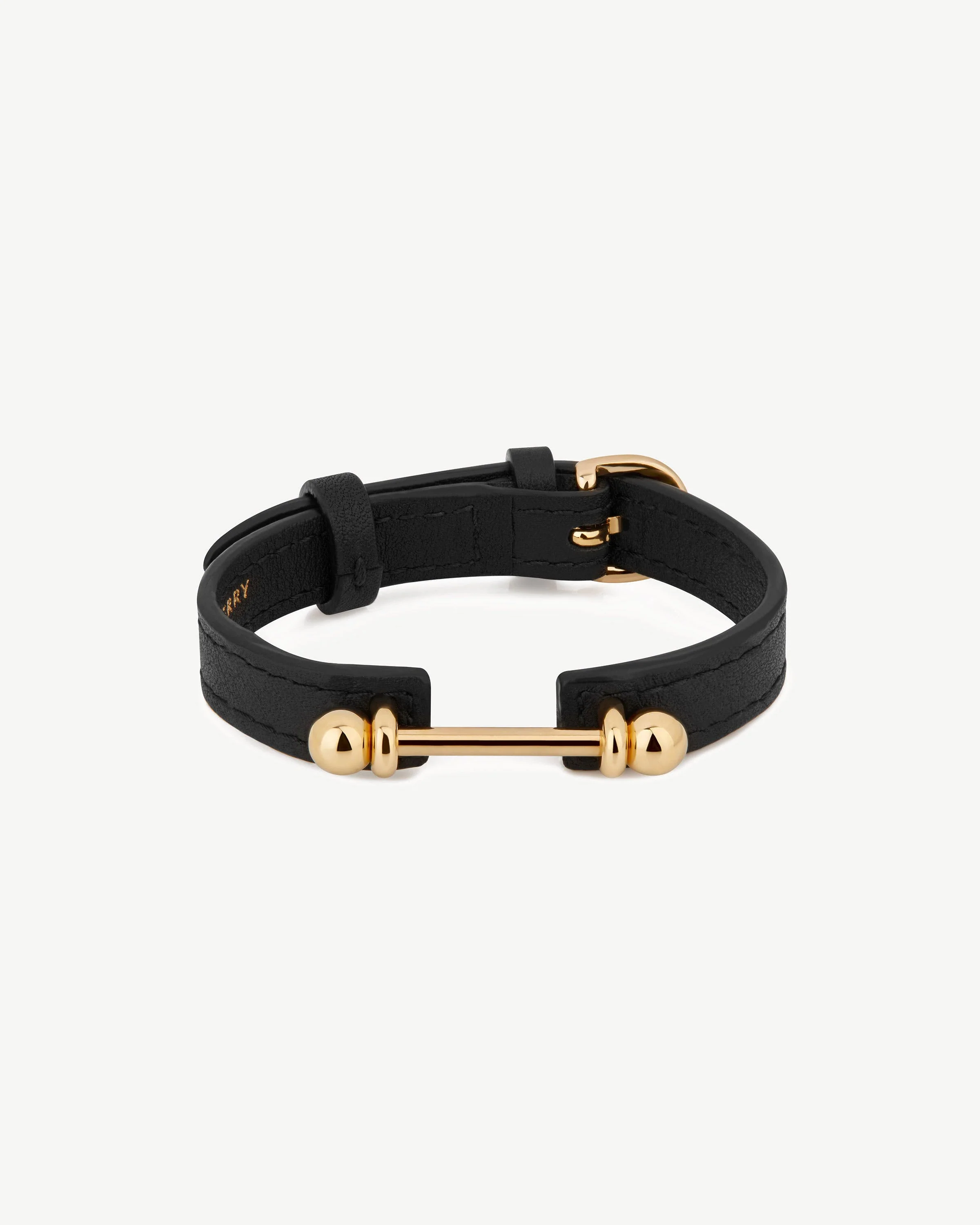 Music Bar Bracelet - Black Leather / 22 Carat Gold Gilded