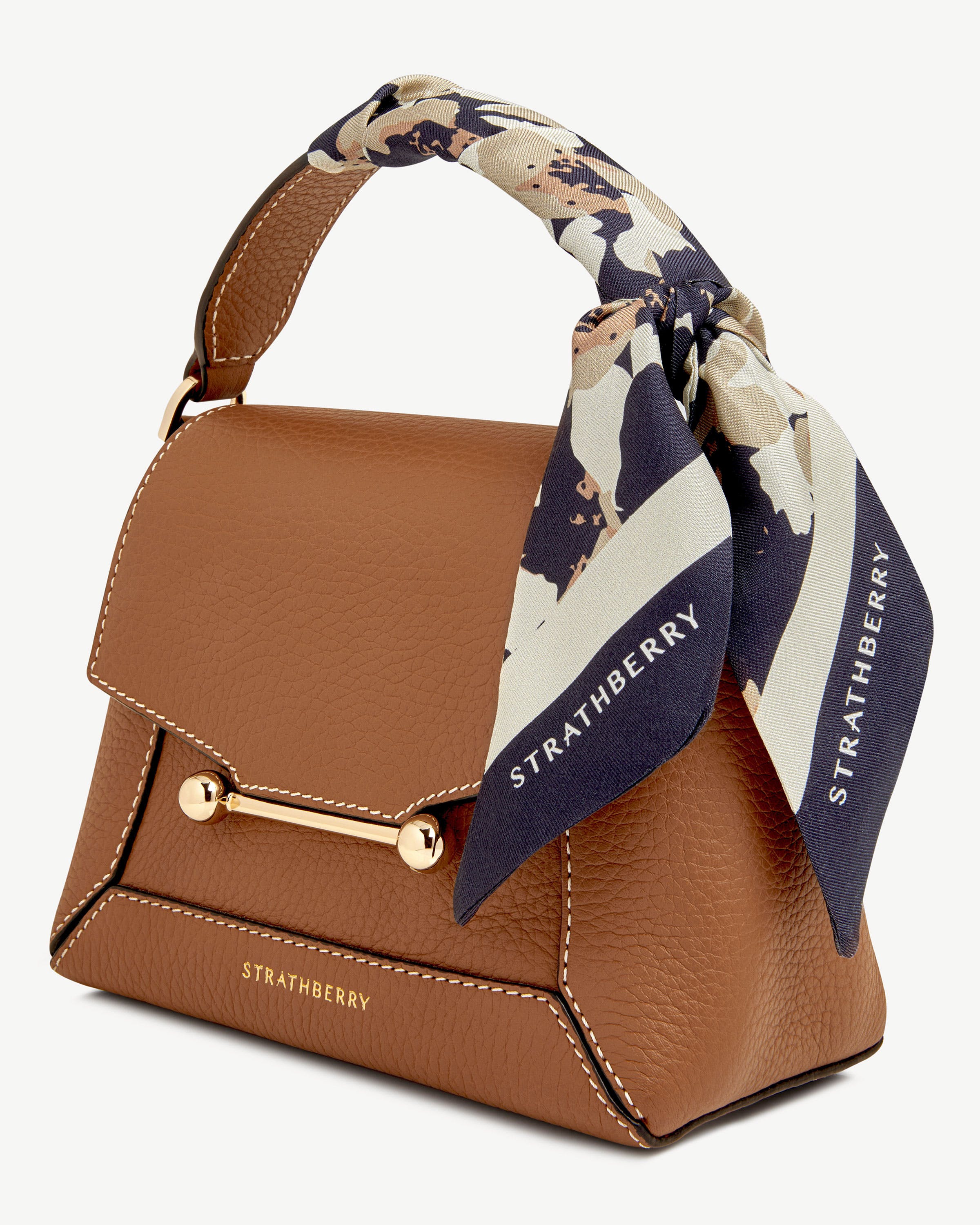 Silk Skinny Scarf - Abstract Floral Navy/Sand