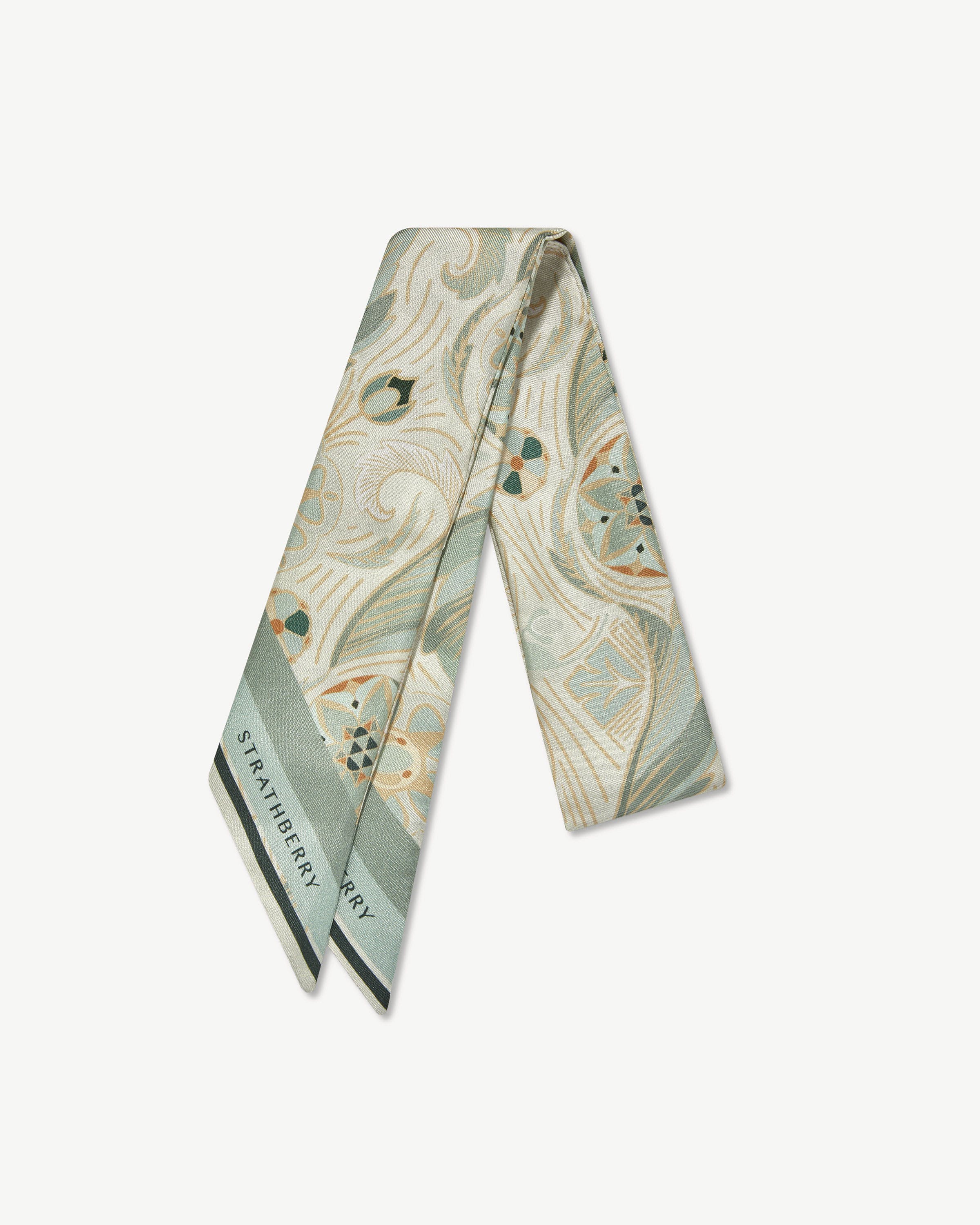 Silk Skinny Scarf - Vanilla/Sage Arcade Print