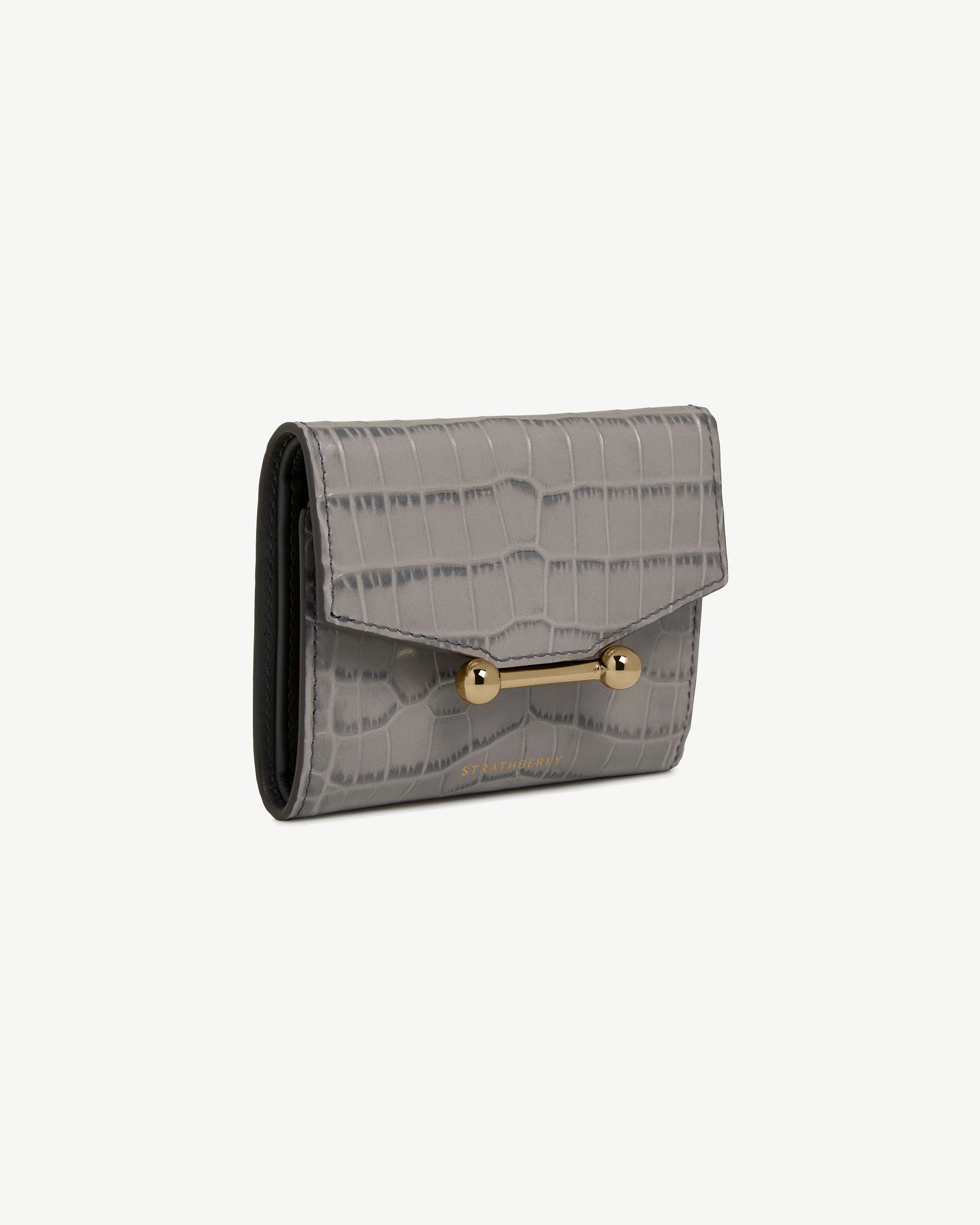 Mosaic Trifold Wallet - Soft Croc-Embossed Leather Stone Grey