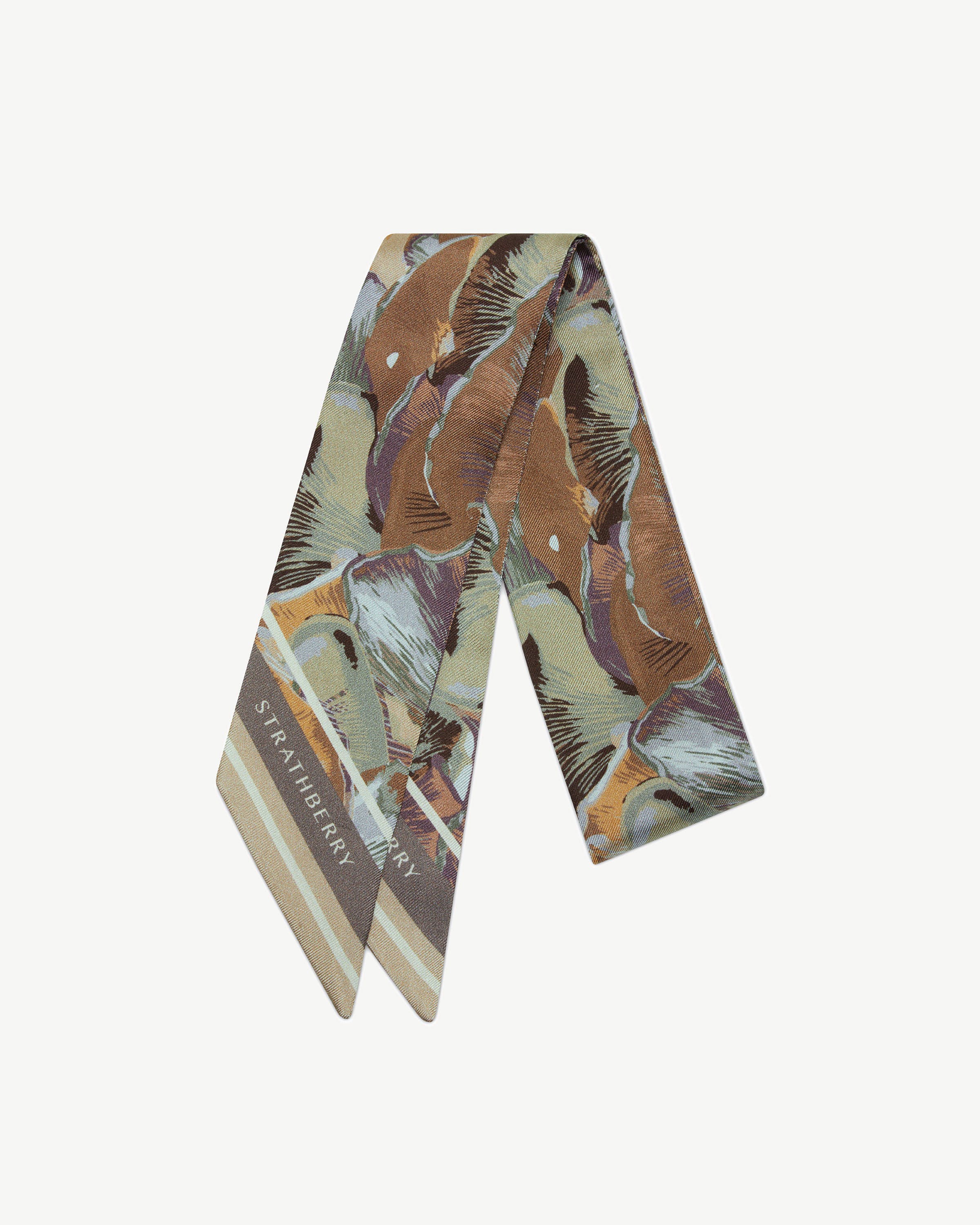 Silk Skinny Scarf - Oat/Mushroom Print