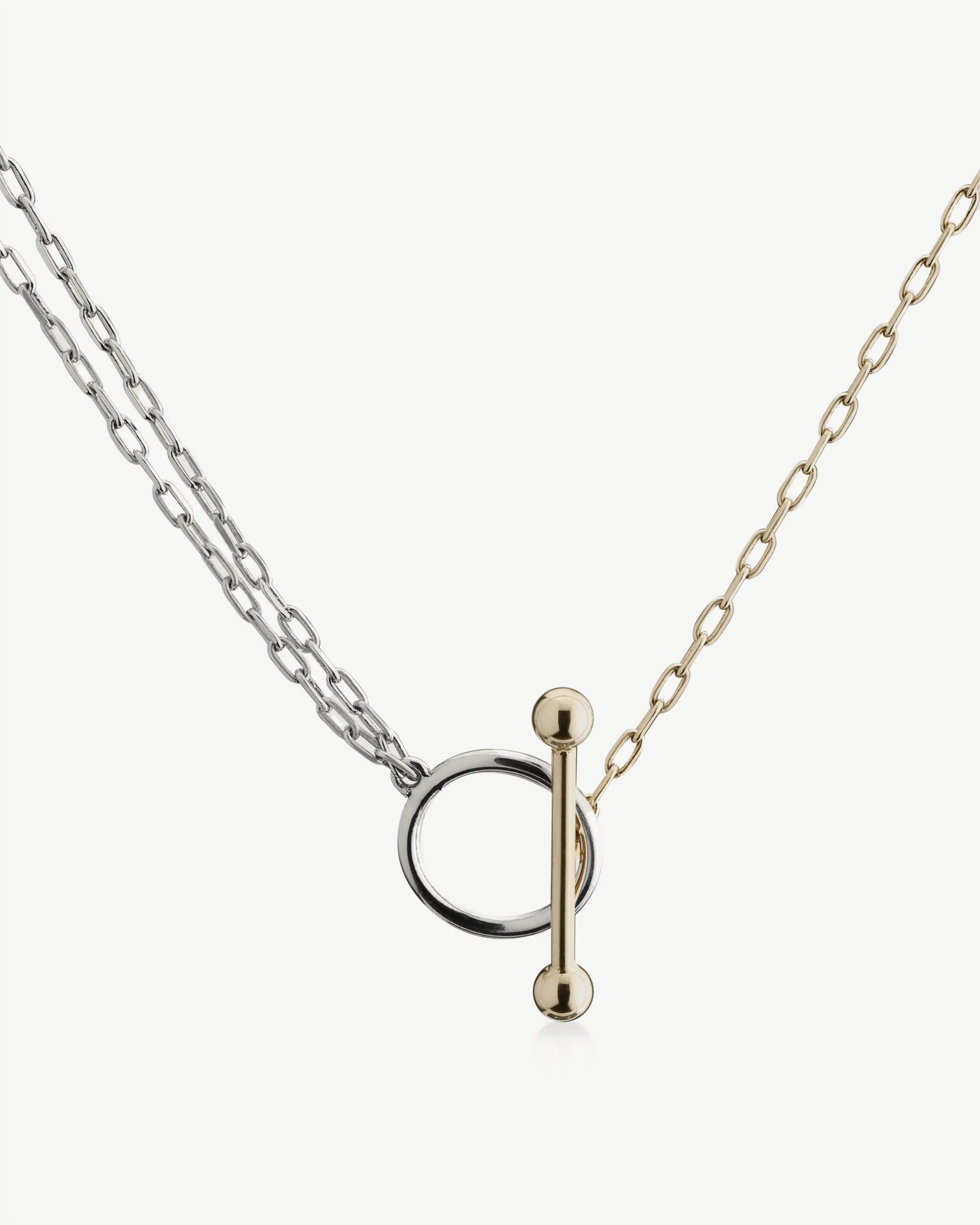 T Bar Dual Chain Necklace - Gold/Silver