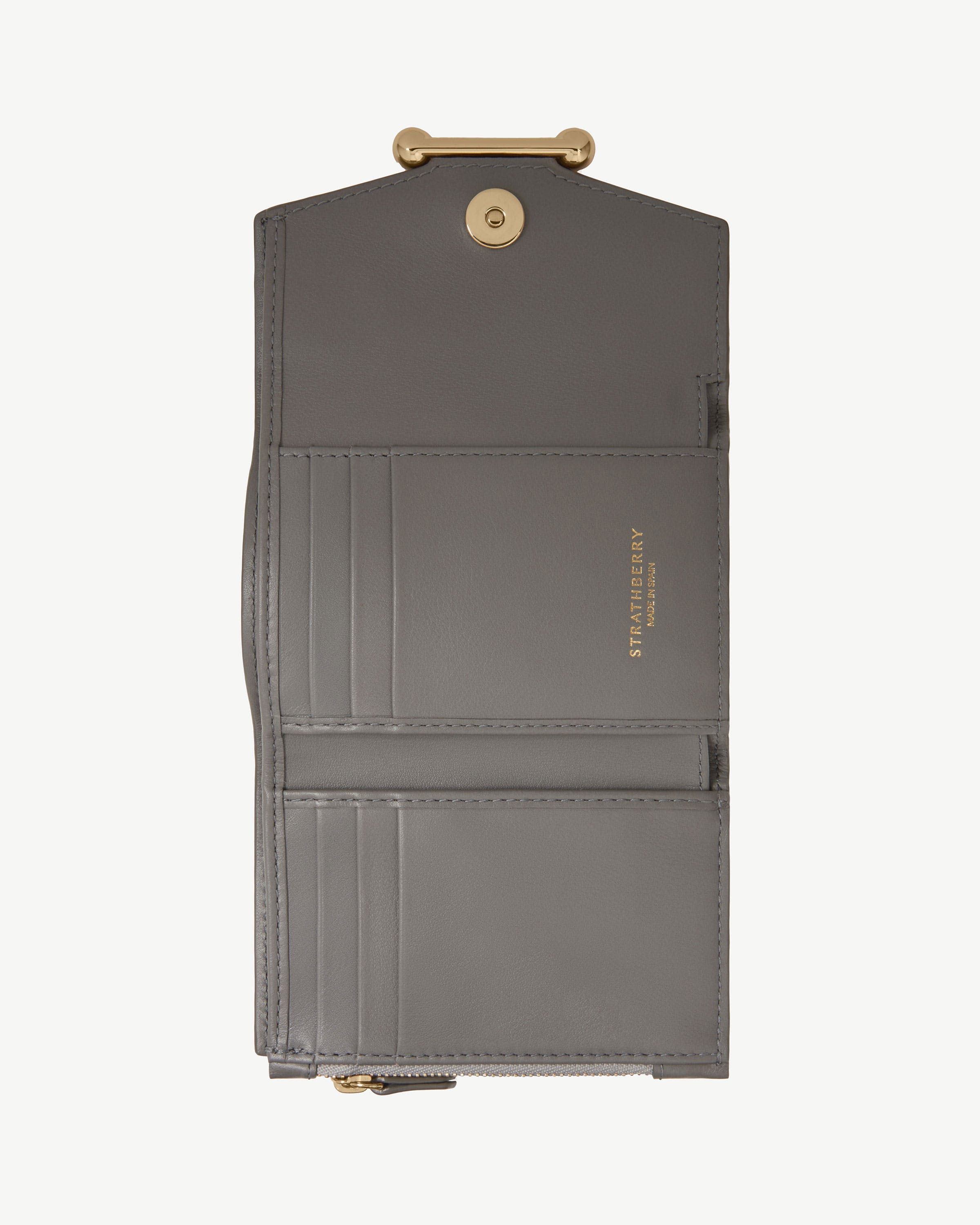 Mosaic Trifold Wallet - Soft Croc-Embossed Leather Stone Grey