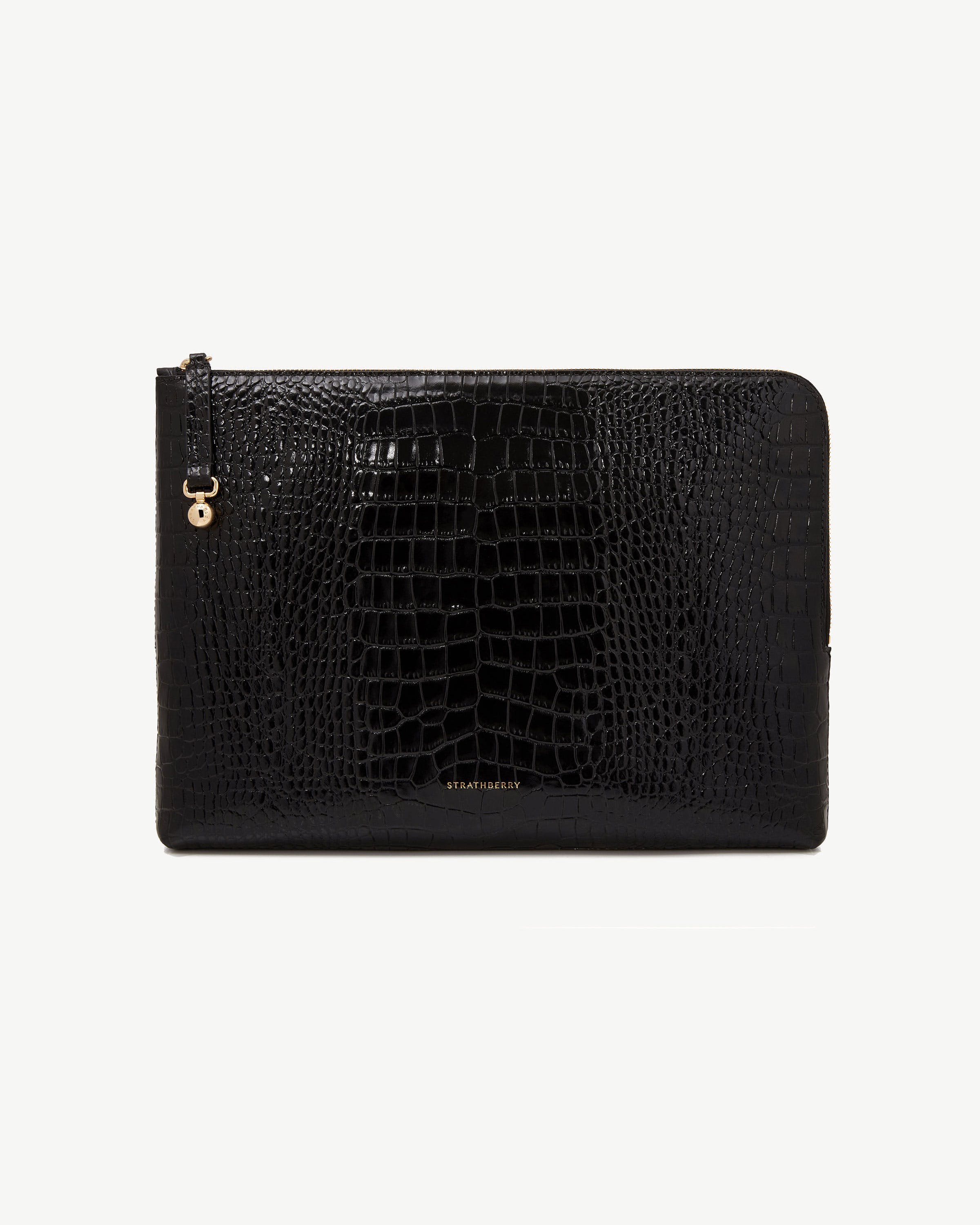 Laptop Case - Croc-Embossed Leather Black