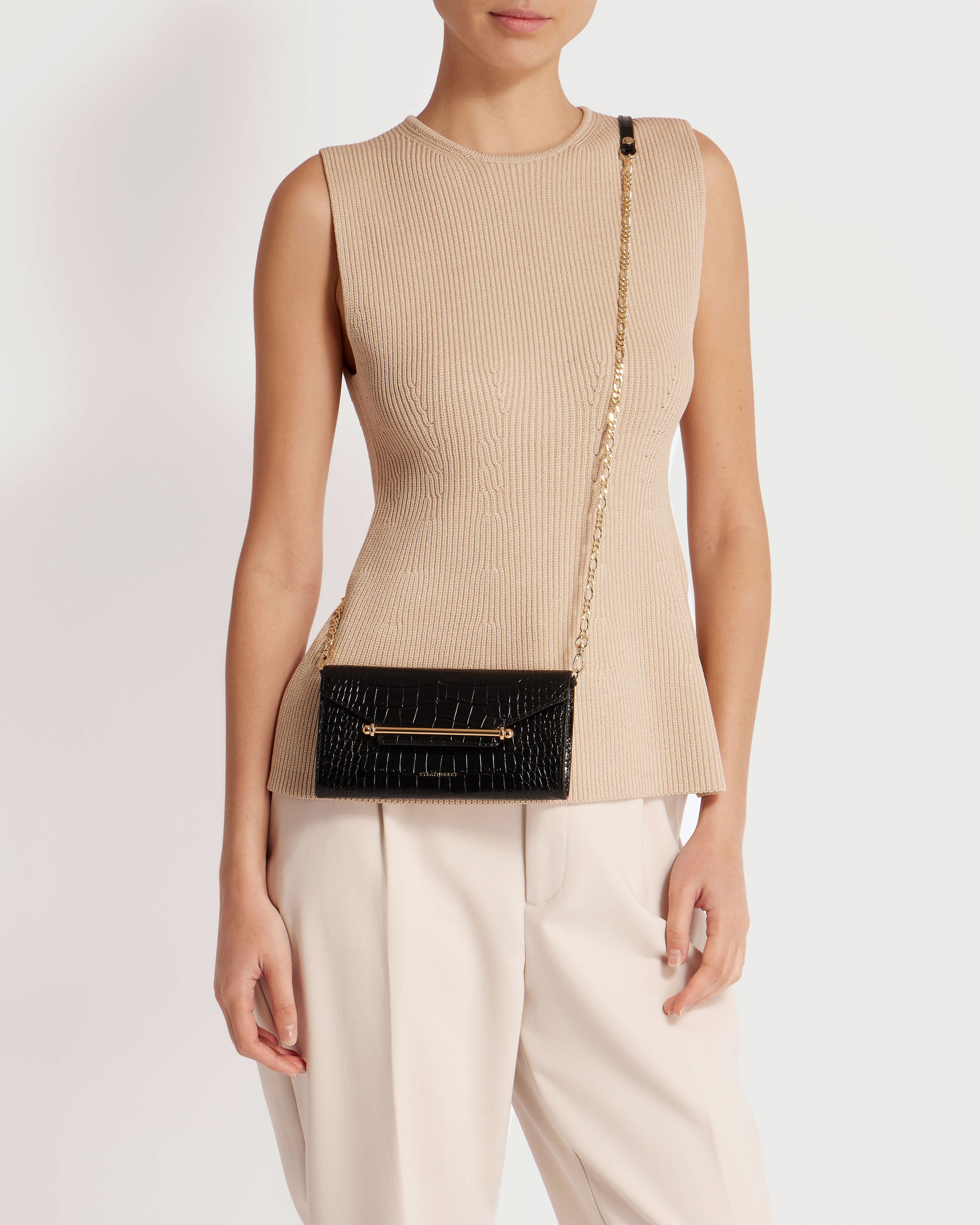 Multrees Chain Wallet - Croc-Embossed Leather Black