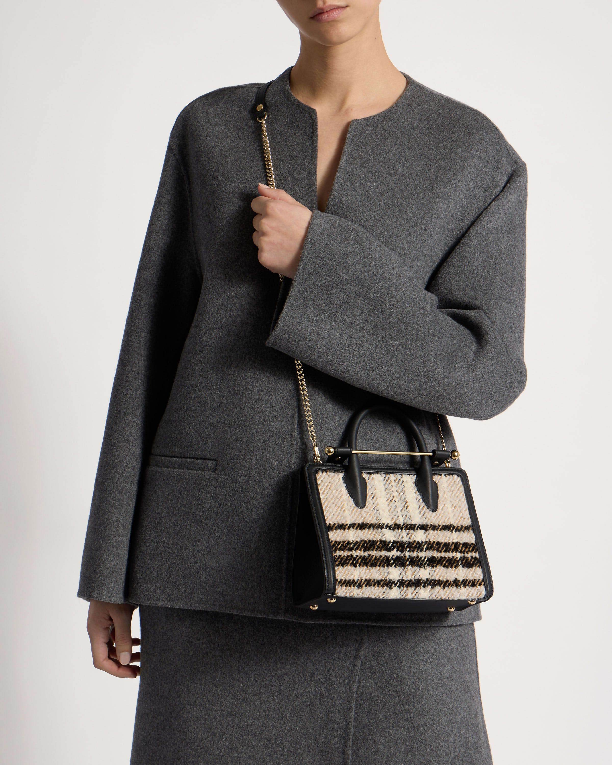 Mini Tote - Black Bouclé Tartan