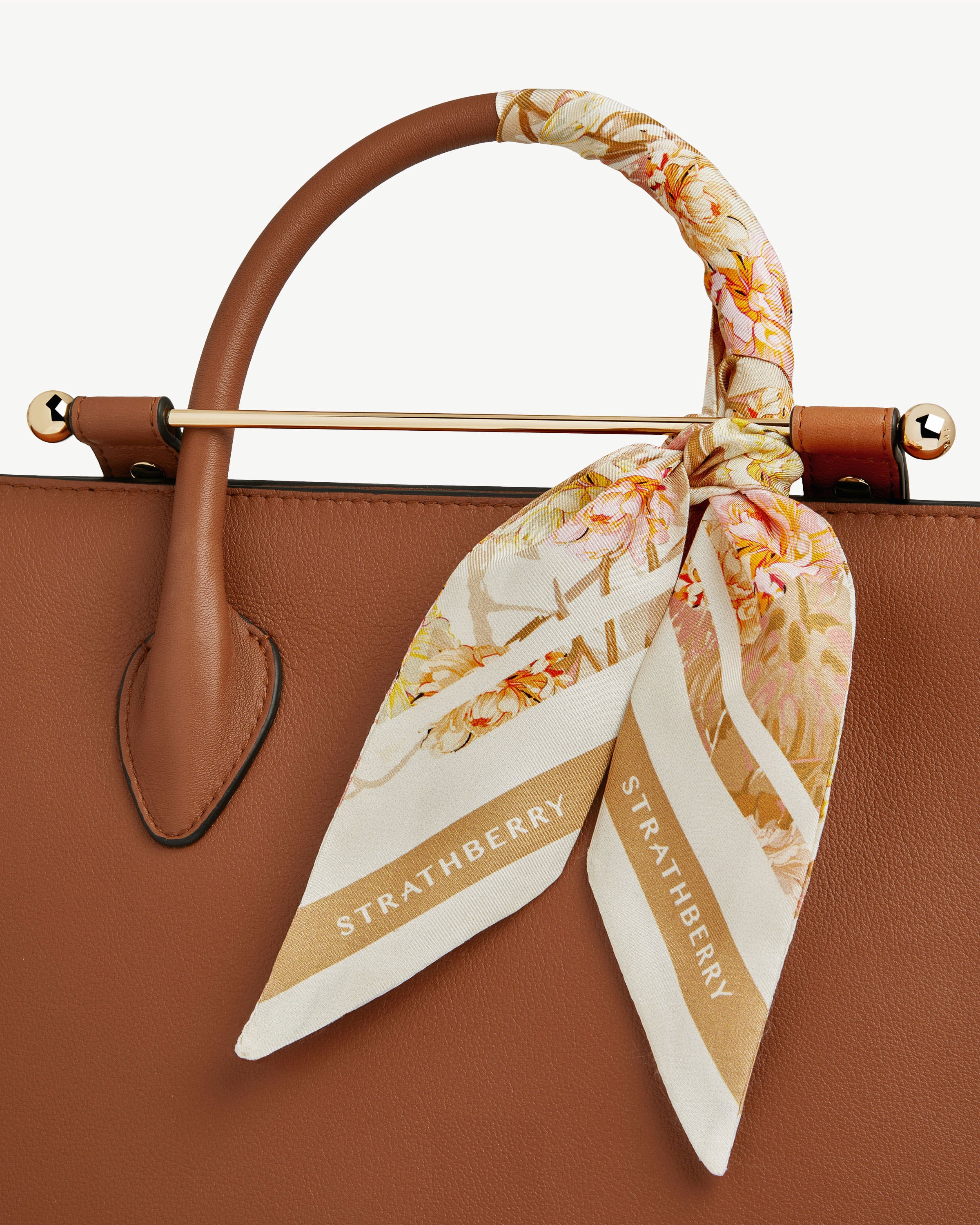 Silk Skinny Scarf - Floral Print Vanilla/Pink